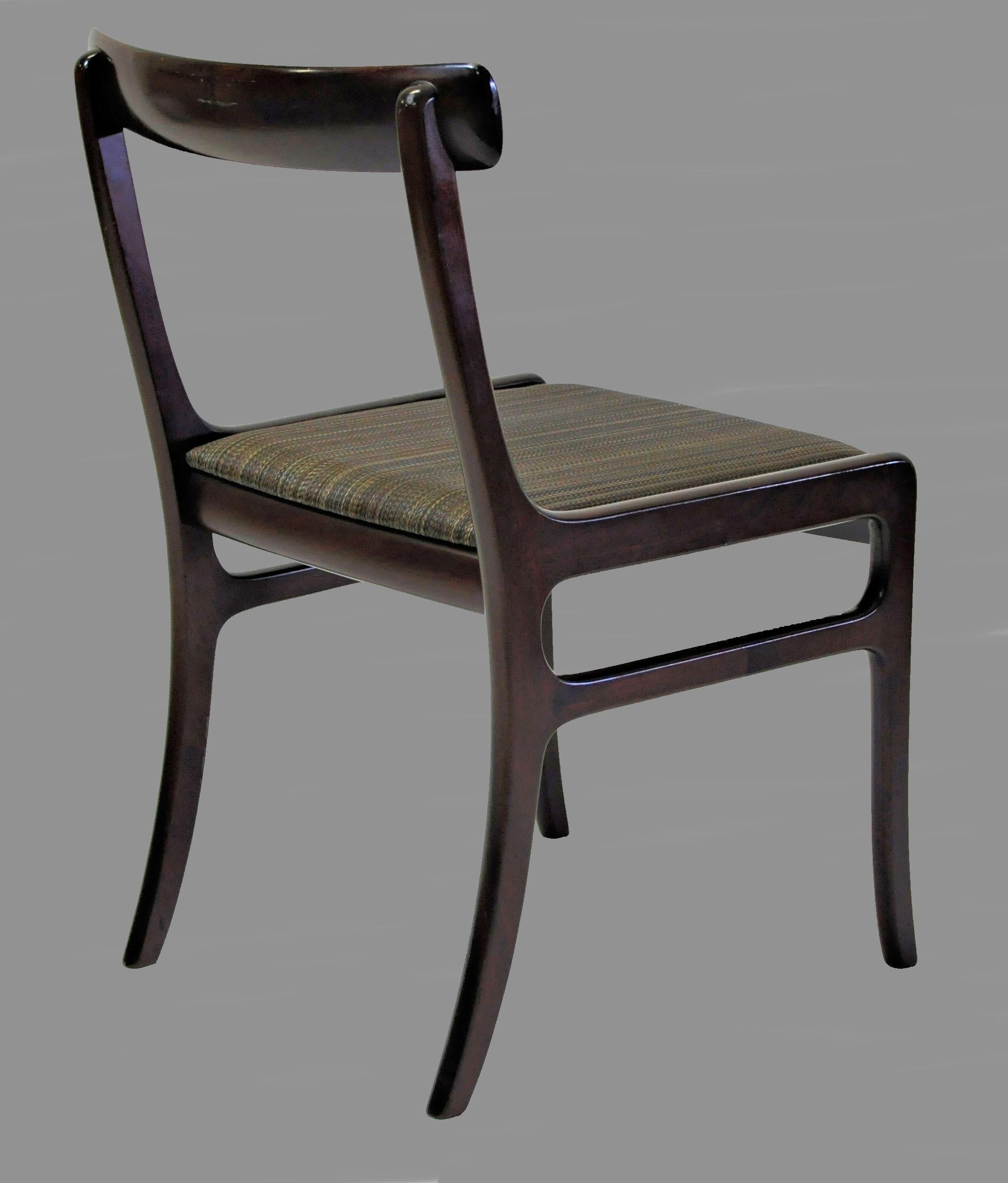 Late 20th Century Ole Wanscher Set of Twelve Refinished Mahogany Dining Chairs, Custom Upholstery For Sale