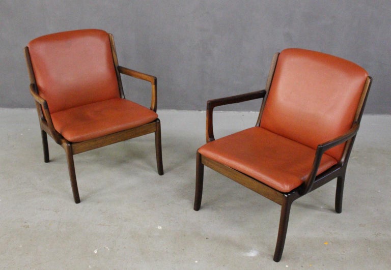 Ole Wanscher Set Two Seat Sofa And Lounge Chairs Cognac Scandinavian Modern Ole Wanscher Set Two Seat Sofa And Lounge Chairs Cognac