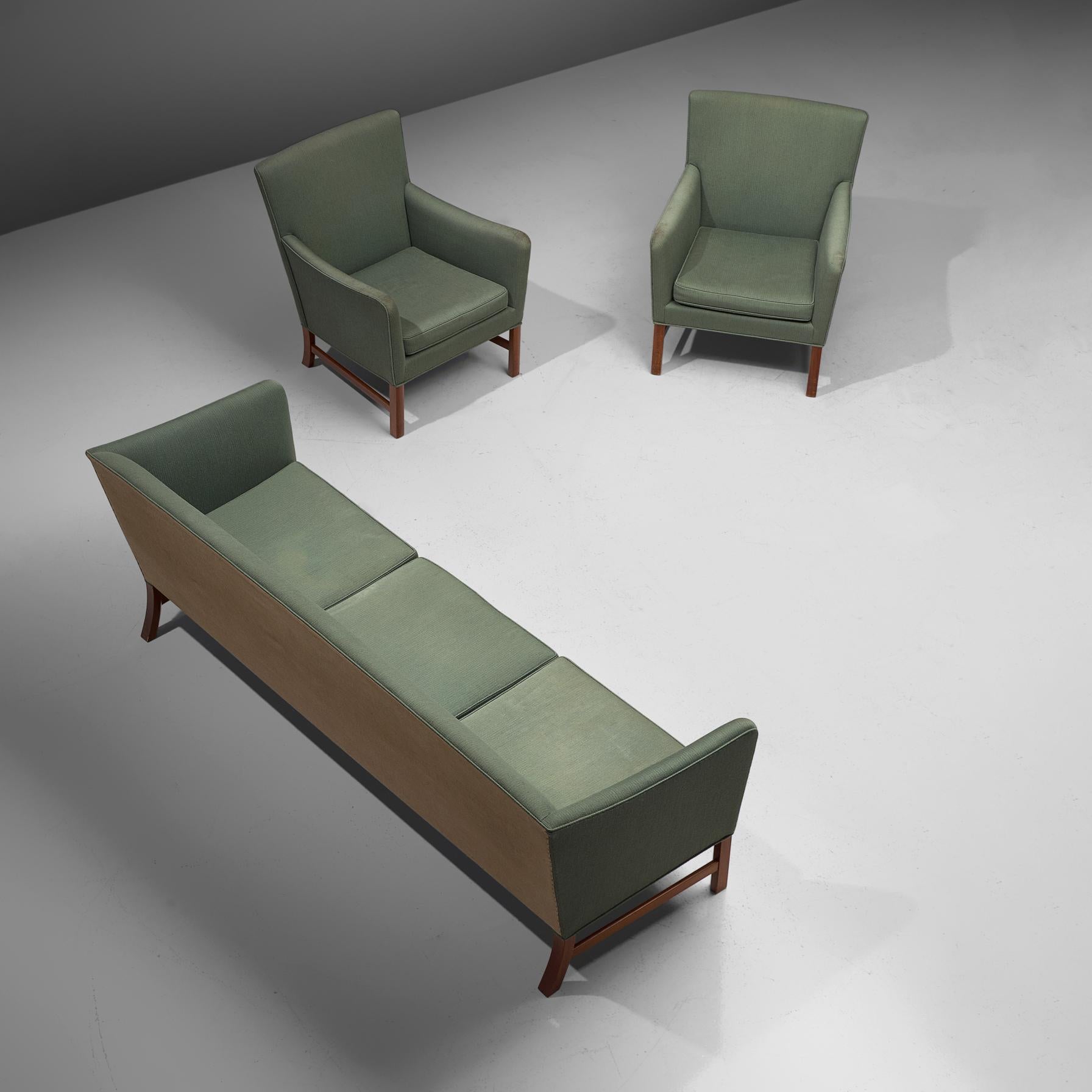 Fabric Ole Wanscher Sofa for A.J. Iversen in Mahogany
