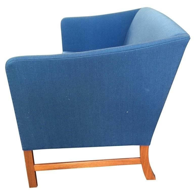 Danish Ole Wanscher Sofa in Blue Linen Upholstery