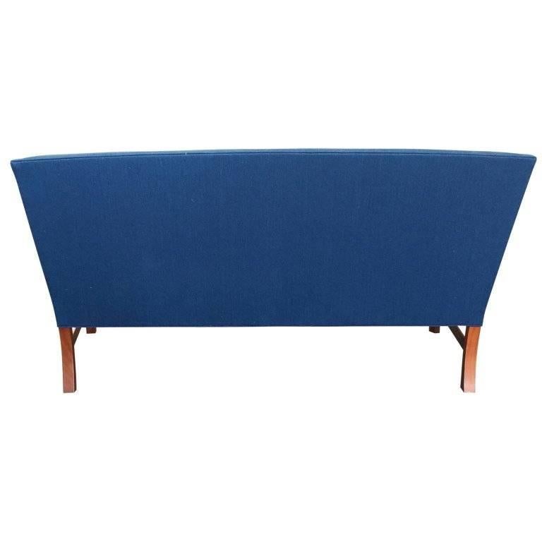 Mid-20th Century Ole Wanscher Sofa in Blue Linen Upholstery