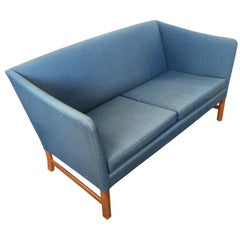 Ole Wanscher Sofa in Blue Linen Upholstery