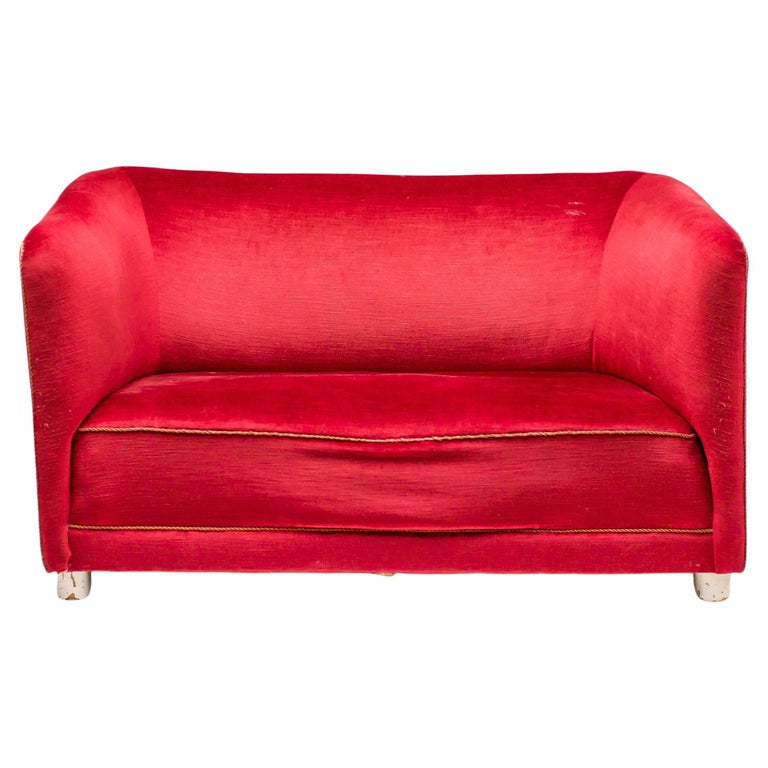 Ole Wanscher Sofa in Red Velvet For Sale