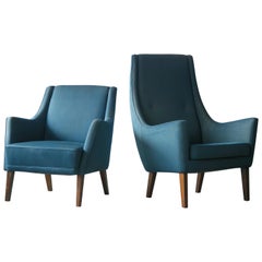 Ole Wanscher Style Pair of Danish 1960s High and Low Back Lounge Chairs