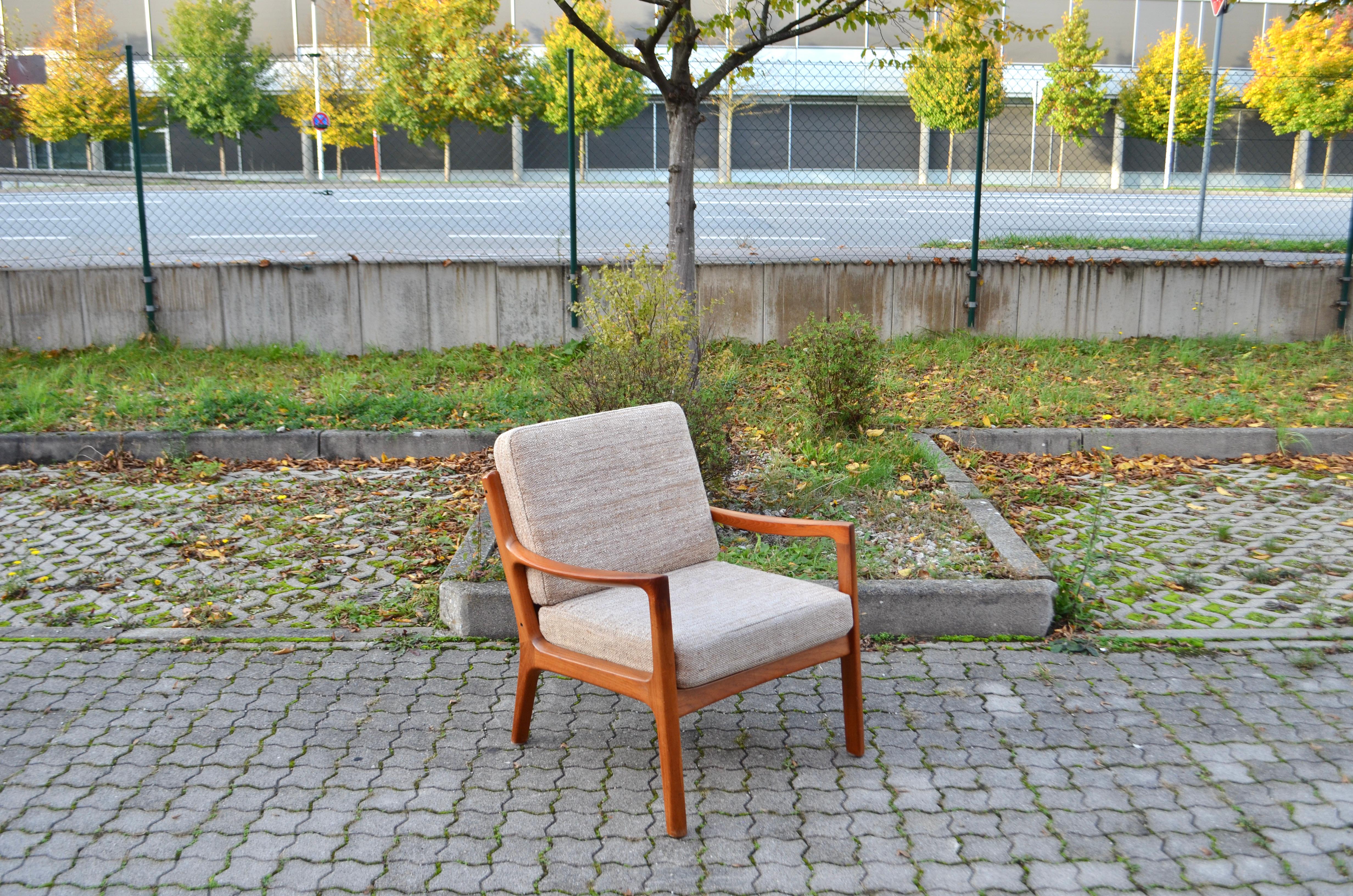 Fabric Ole Wanscher Teak Easy Chair Model Senator for  France & Son  For Sale