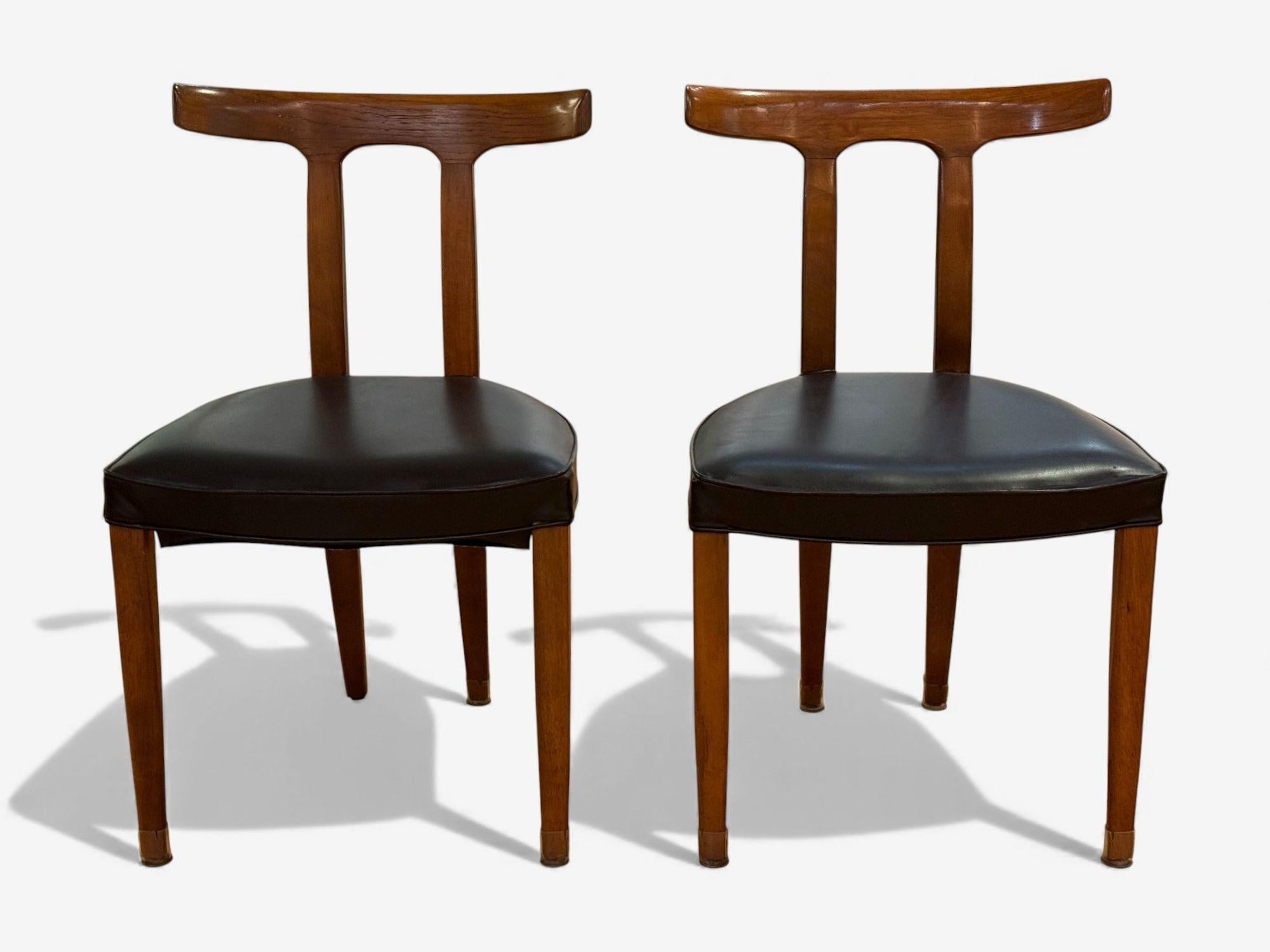 Danois Ole Wanscher, chaises d'appoint en teck et simili-cuir à dossier en T, Danemark, années 1960 en vente