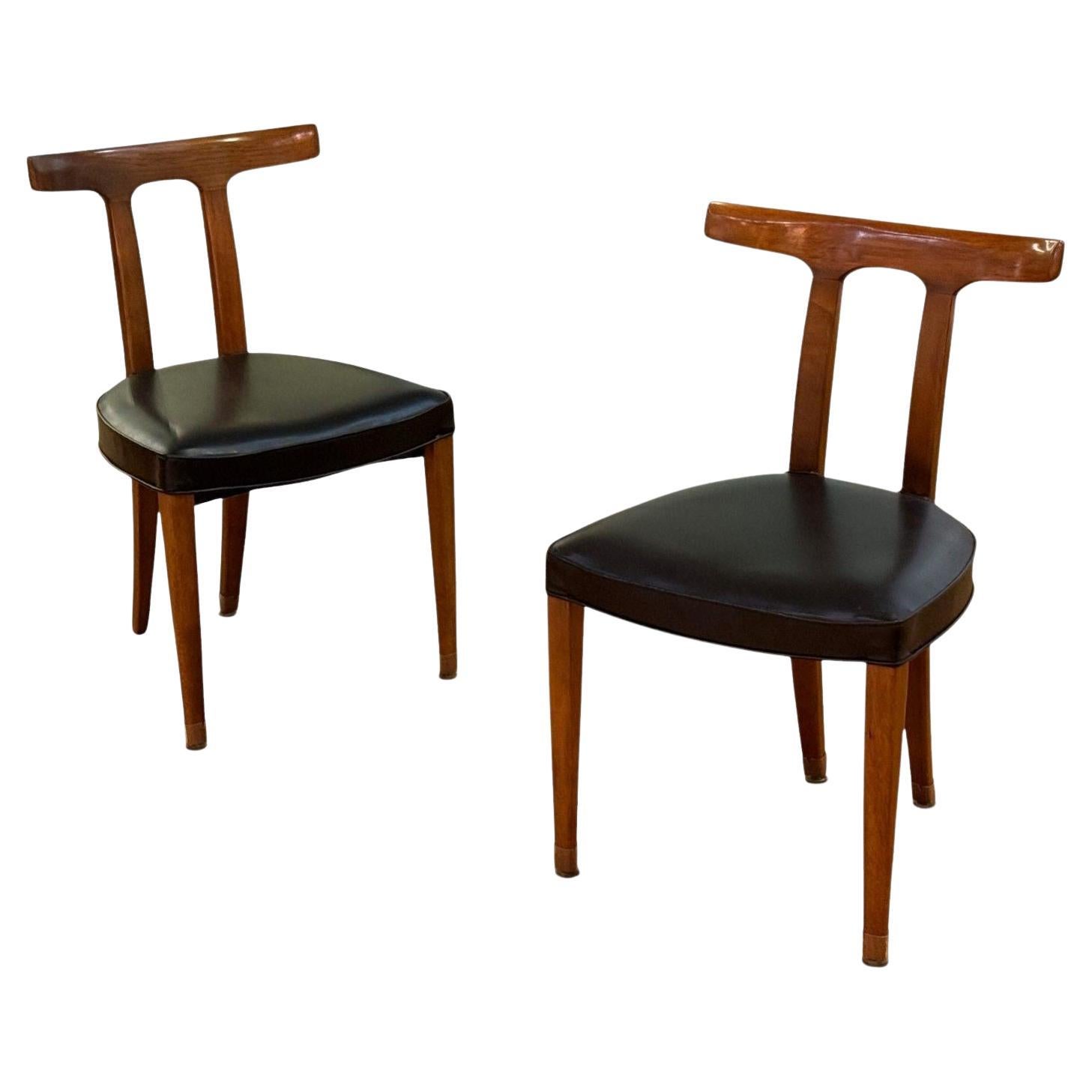 Ole Wanscher, chaises d
appoint en teck et simili-cuir à dossier en T, Danemark, années 1960 en vente
