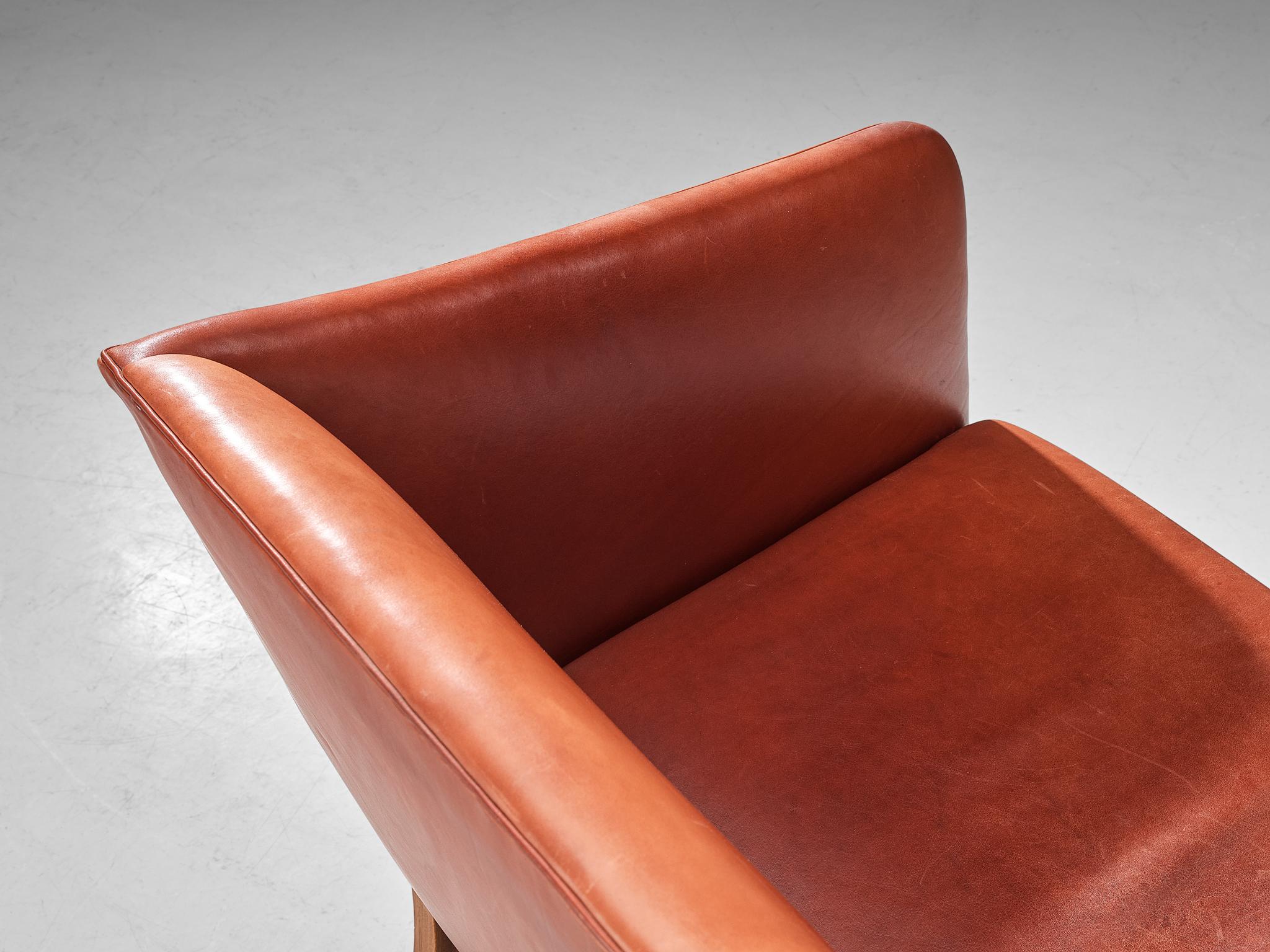 Ole Wanscher for A.J. Iverseren Sofa in Red Leather and Teak For Sale 1