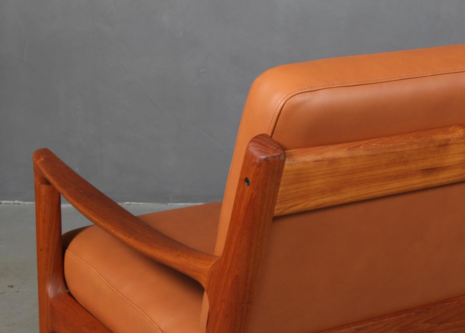 Ole Wanscher Three-Seater Sofa, Model Senator, Teak, and Cognac Aniline Leather In Excellent Condition In Esbjerg, DK