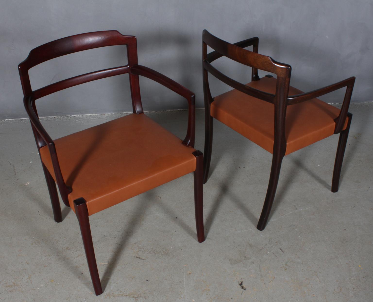 Ole Wanscher two armchairs in mahogany

New upholstered with tan aniline leather. 

Made by A. J. Iversen.



 