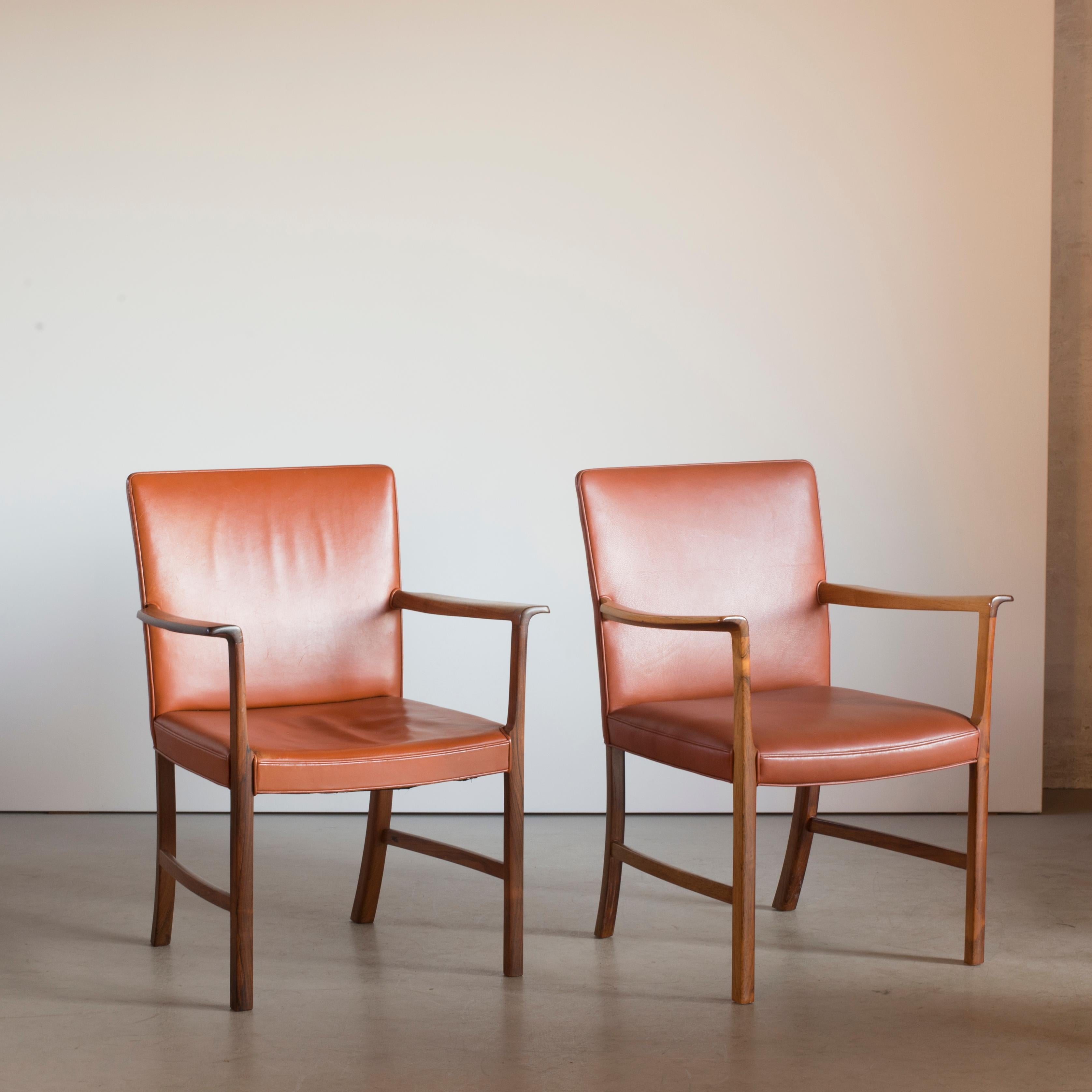 Scandinavian Modern Ole Wanscher Two Rosewood Armchairs for a. J. Iversen