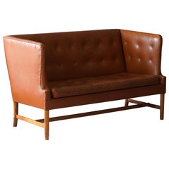 Ole Wanscher, Two-Seat Sofa, Leather, Wood, for A.J. Iversen, Denmark, 1950s