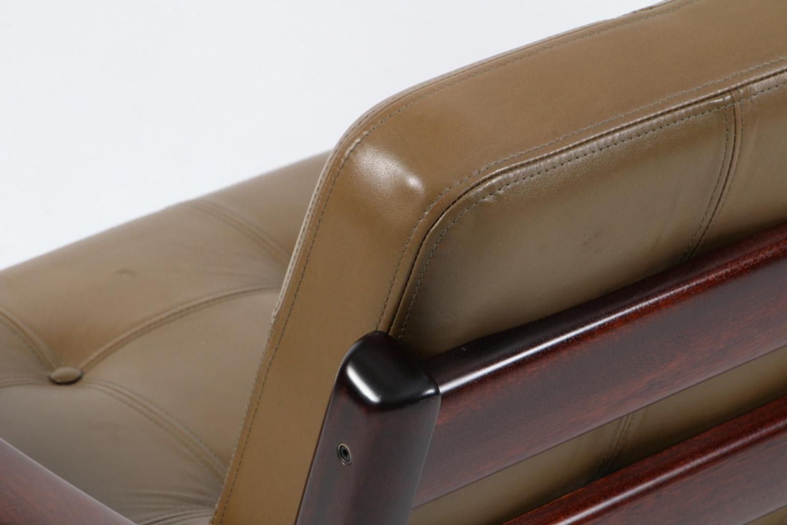 Mid-20th Century Ole Wanscher Two-Seat Sofa, Model Senator, Mahogany, and Green Leather