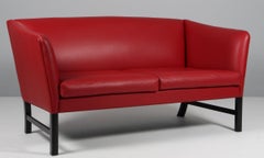 Ole Wanscher two seat sofa, original red leather. OW602, Denmark