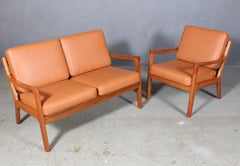 Ole Wanscher Two-Seat Sofa and Lounge Chair, Model Senator, Teak & Leather