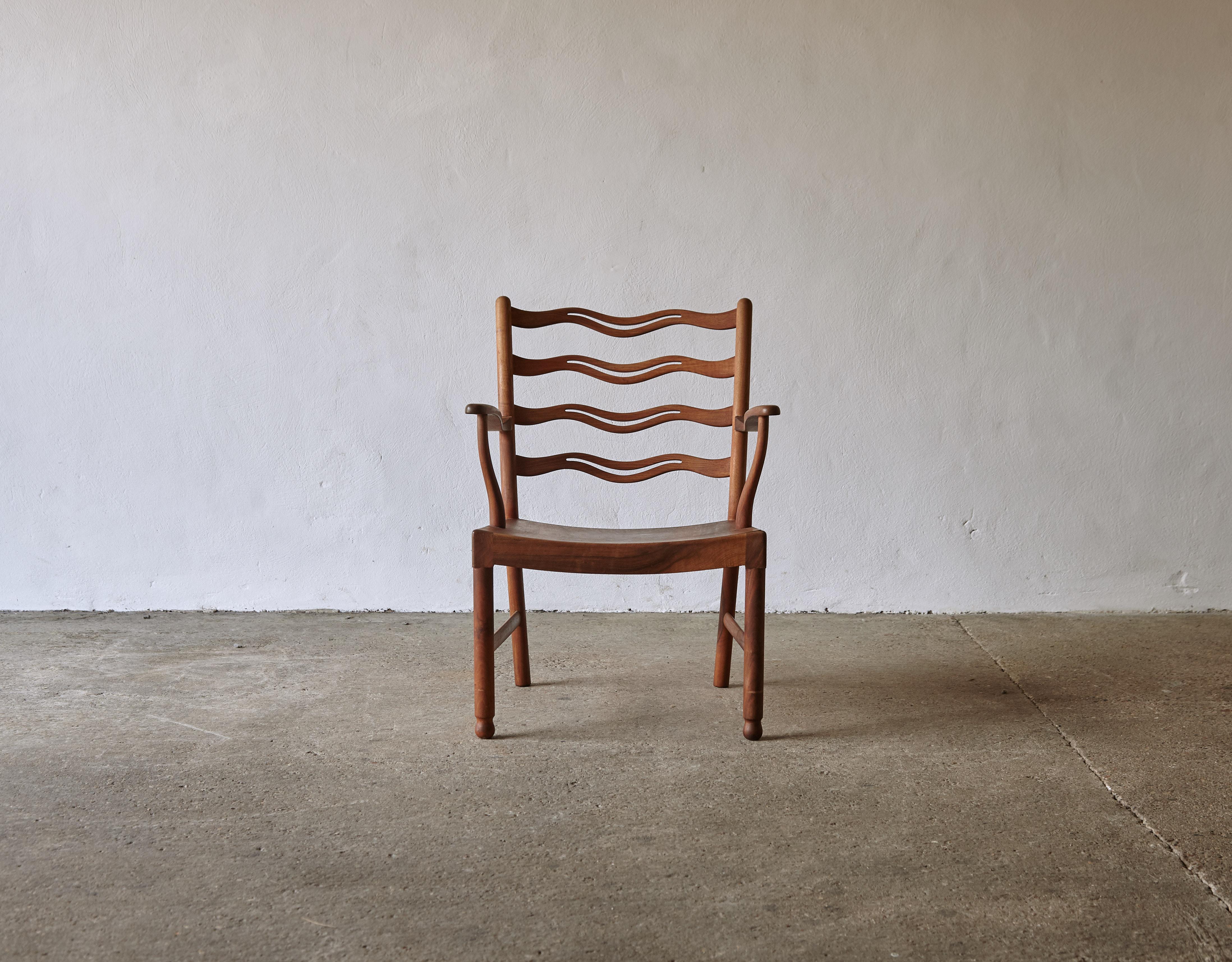 Mid-Century Modern Ole Wanscher Wavy Back Chair, Denmark, 1940s