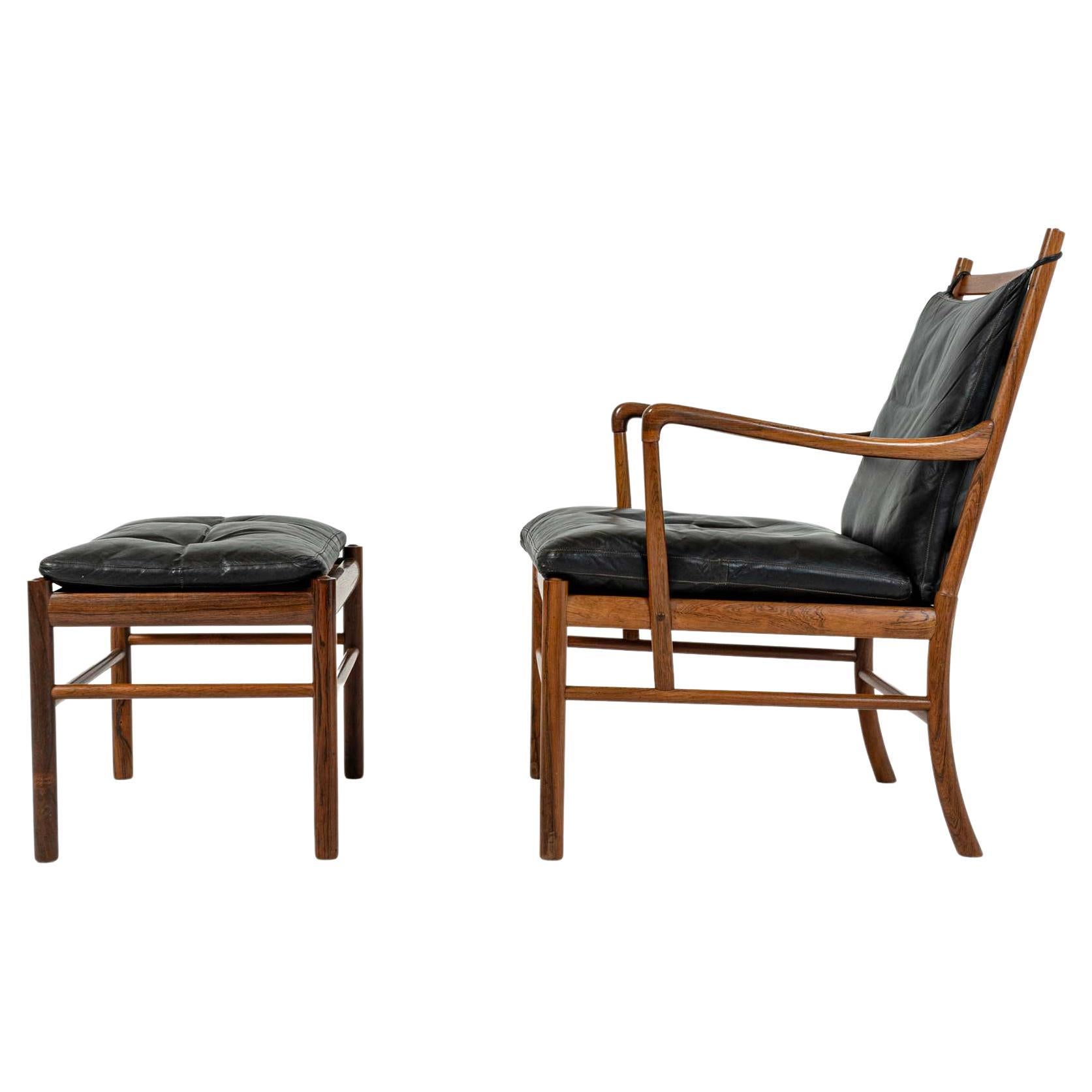 Ole Wanscher's Colonial Chair and Ottoman in Rosewood, 1950s For Sale