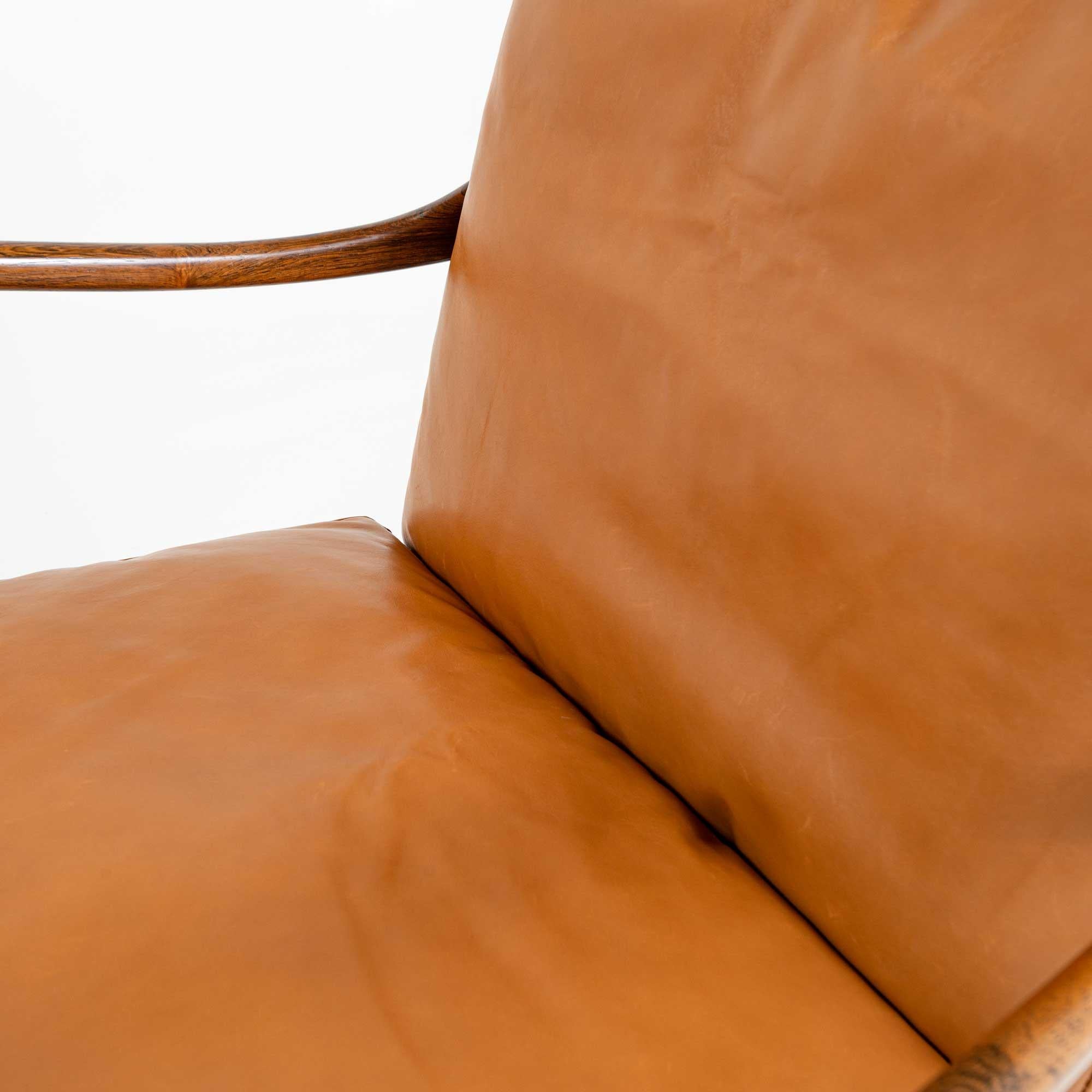 Ole Wanscher's Colonial Chair in Rosewood with Maharam Sorghum Brown Cushions In Good Condition In Seattle, WA