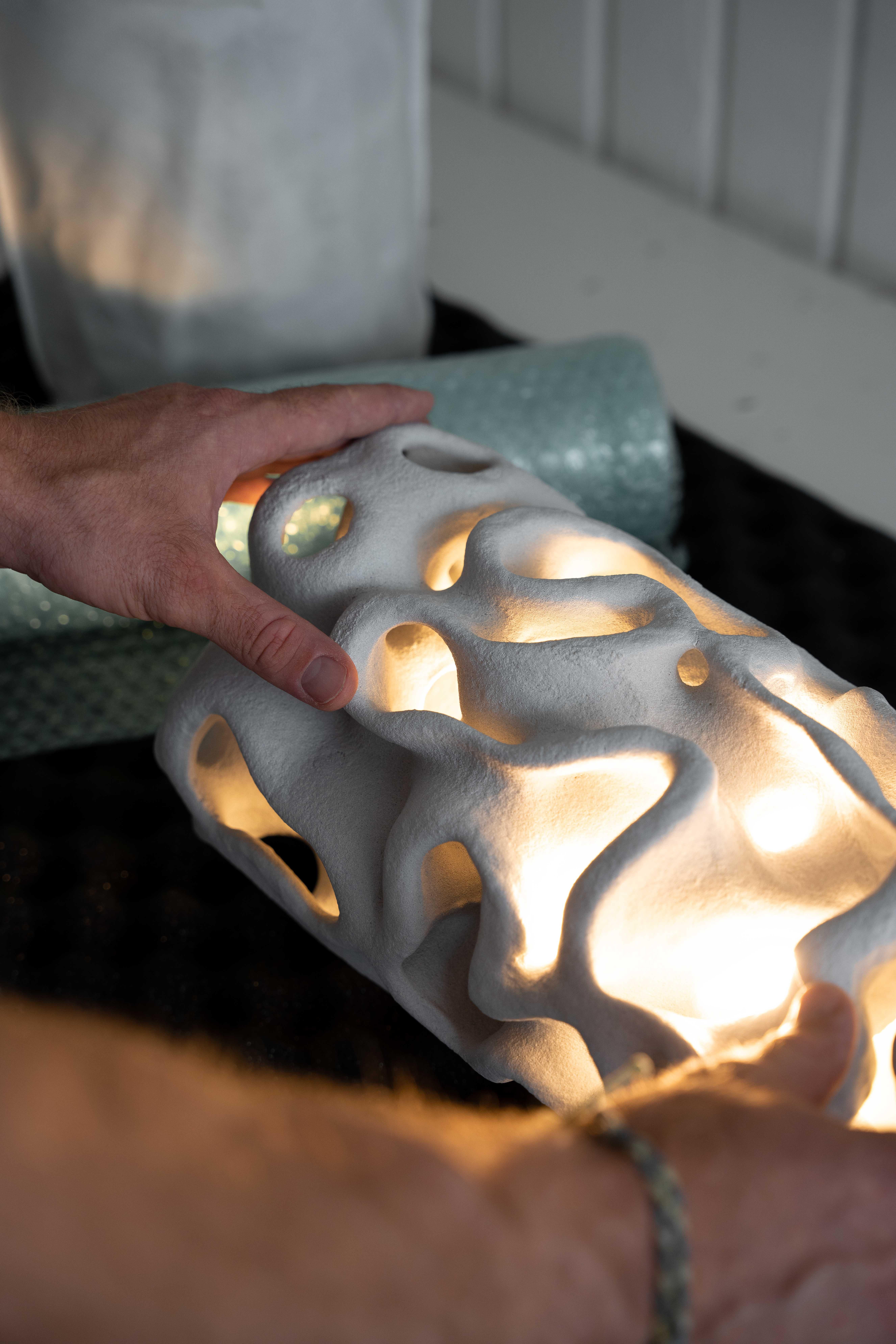 Fait à la machine Lampe de bureau Olea, sable imprimé en 3D, éclairage organique sculptural, unique en vente
