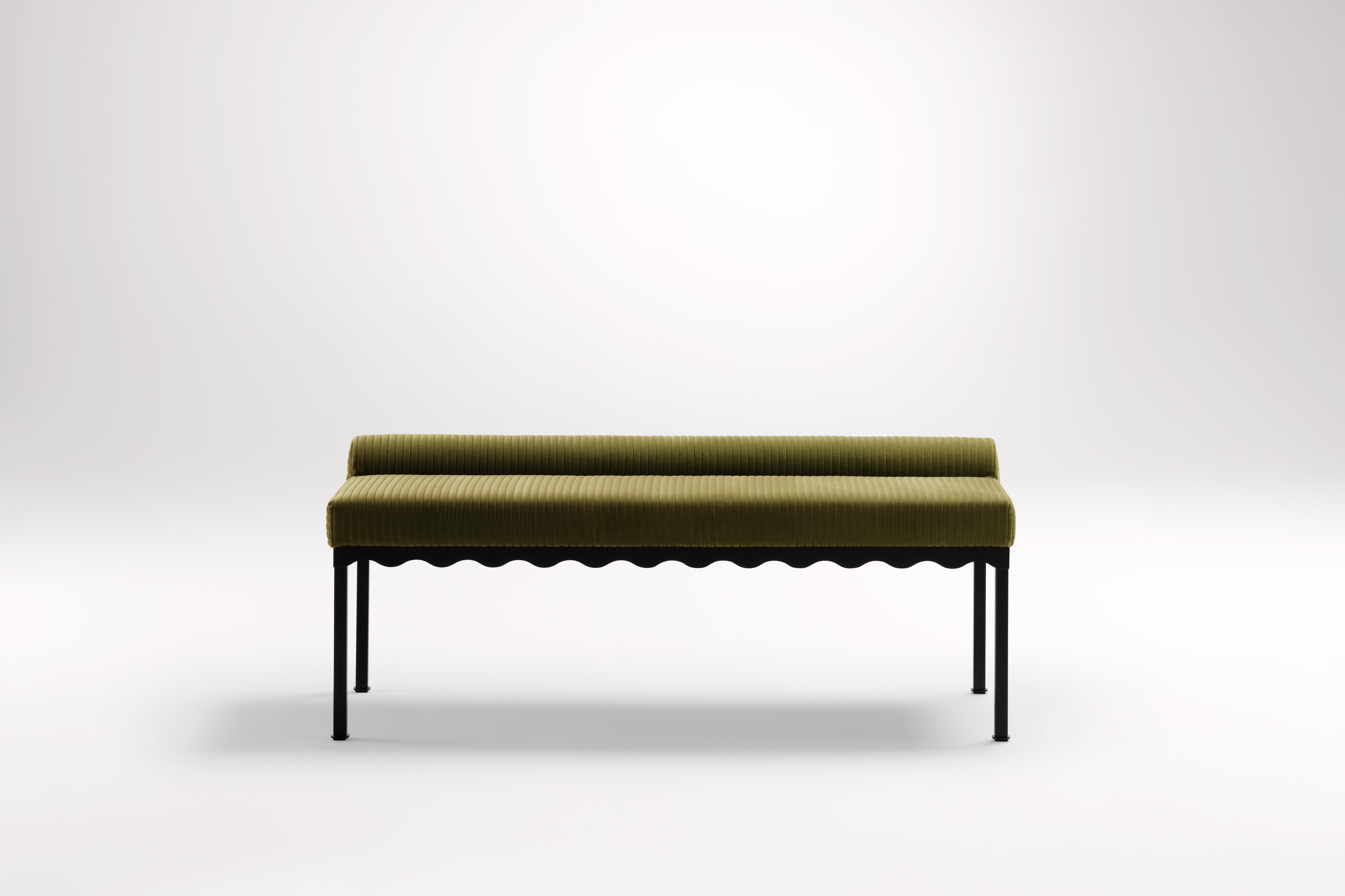 Oleander Bellini 1340 Bench by Coco Flip
Dimensions: D 134 x W 54 x H 52.5 cm
Materials: Timber / Upholstered tops, Powder-coated steel frame. 
Weight: 20 kg
Frame Finishes: Textura Black.

Coco Flip is a Melbourne based furniture and lighting