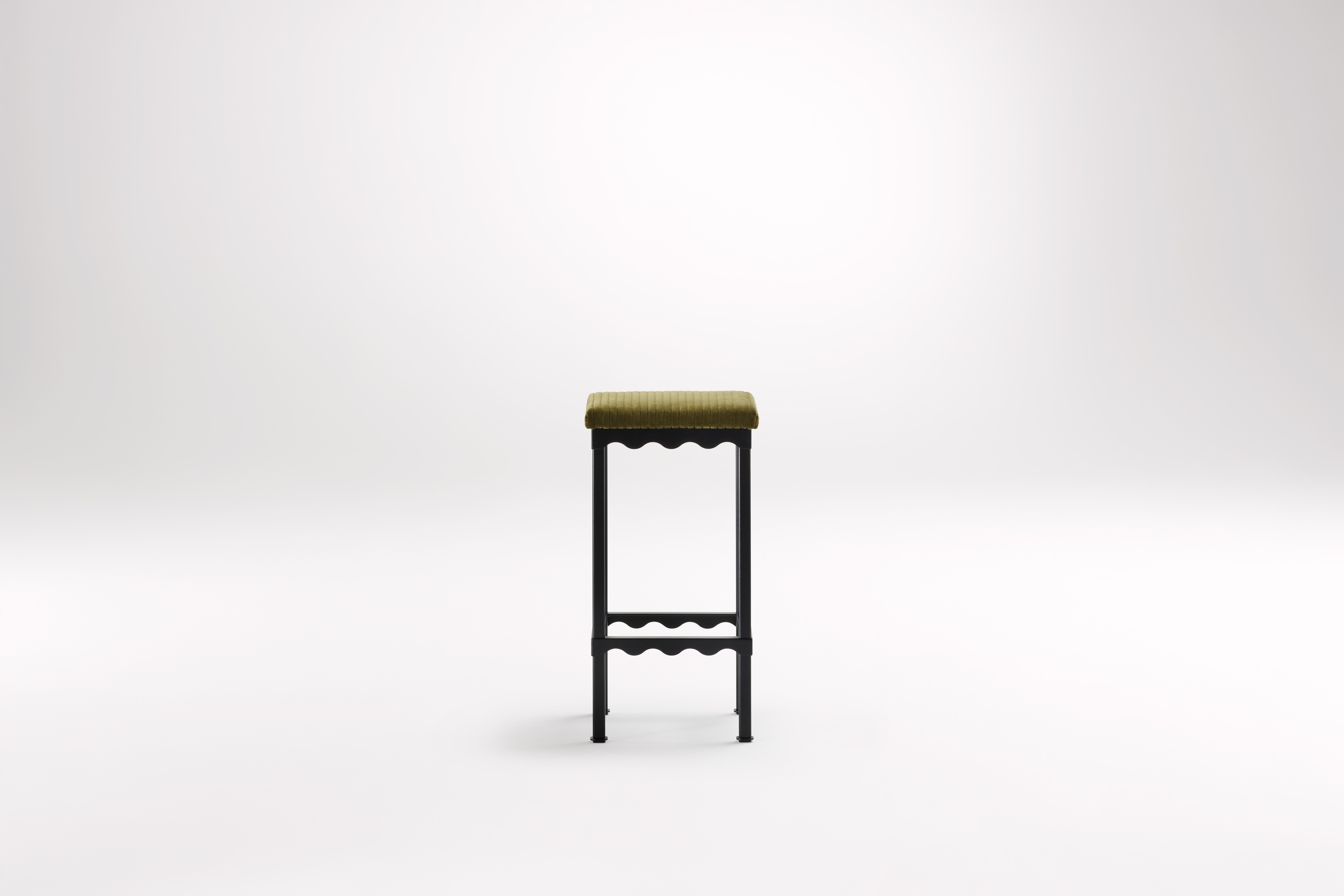Oleander Bellini High Stool by Coco Flip
Dimensions: D 34 x W 34 x H 65/75 cm
Materials: Timber / Stone tops, Powder-coated steel frame. 
Weight: 8kg
Frame Finishes: Textura Black.

Coco Flip is a Melbourne based furniture and lighting design
