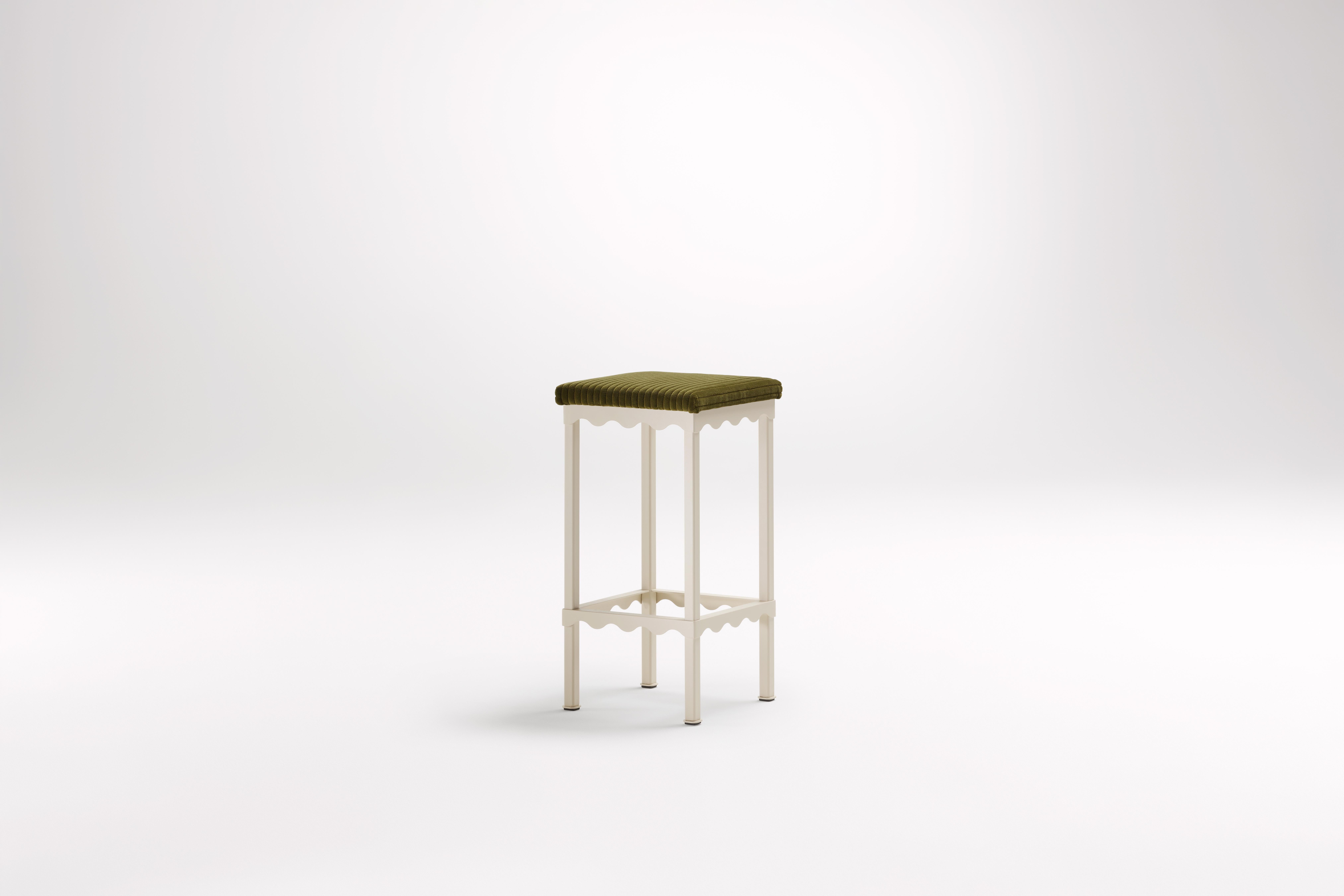 Oleander Bellini High Stool by Coco Flip
Dimensions: D 34 x W 34 x H 65/75 cm
Materials: Timber / Stone tops, Powder-coated steel frame. 
Weight: 8kg
Frame Finishes: Textura Paperbark.

Coco Flip is a Melbourne based furniture and lighting design