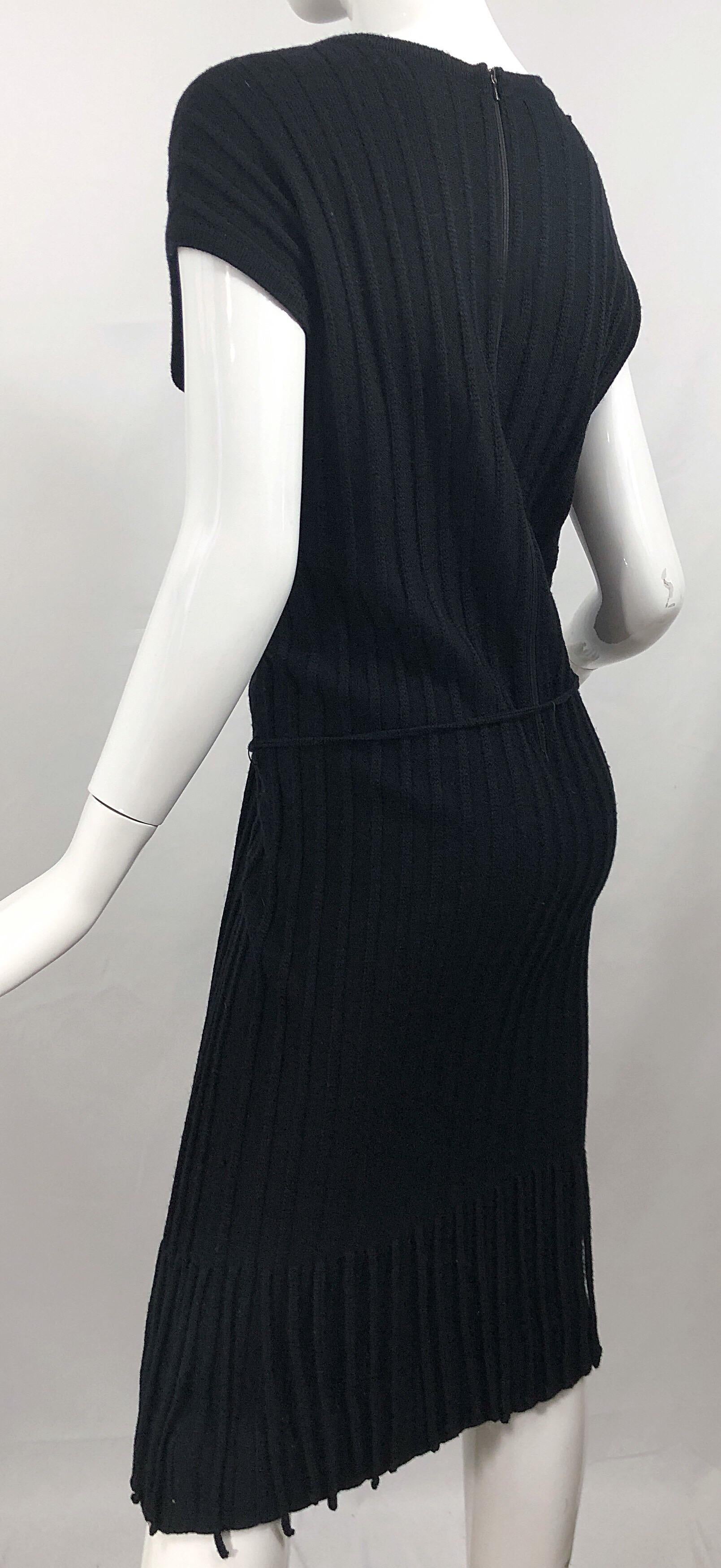 Oleg Cassini 1960s Large Size Black Carwash Hem Flapper Style Vintage Wool Dress For Sale 1