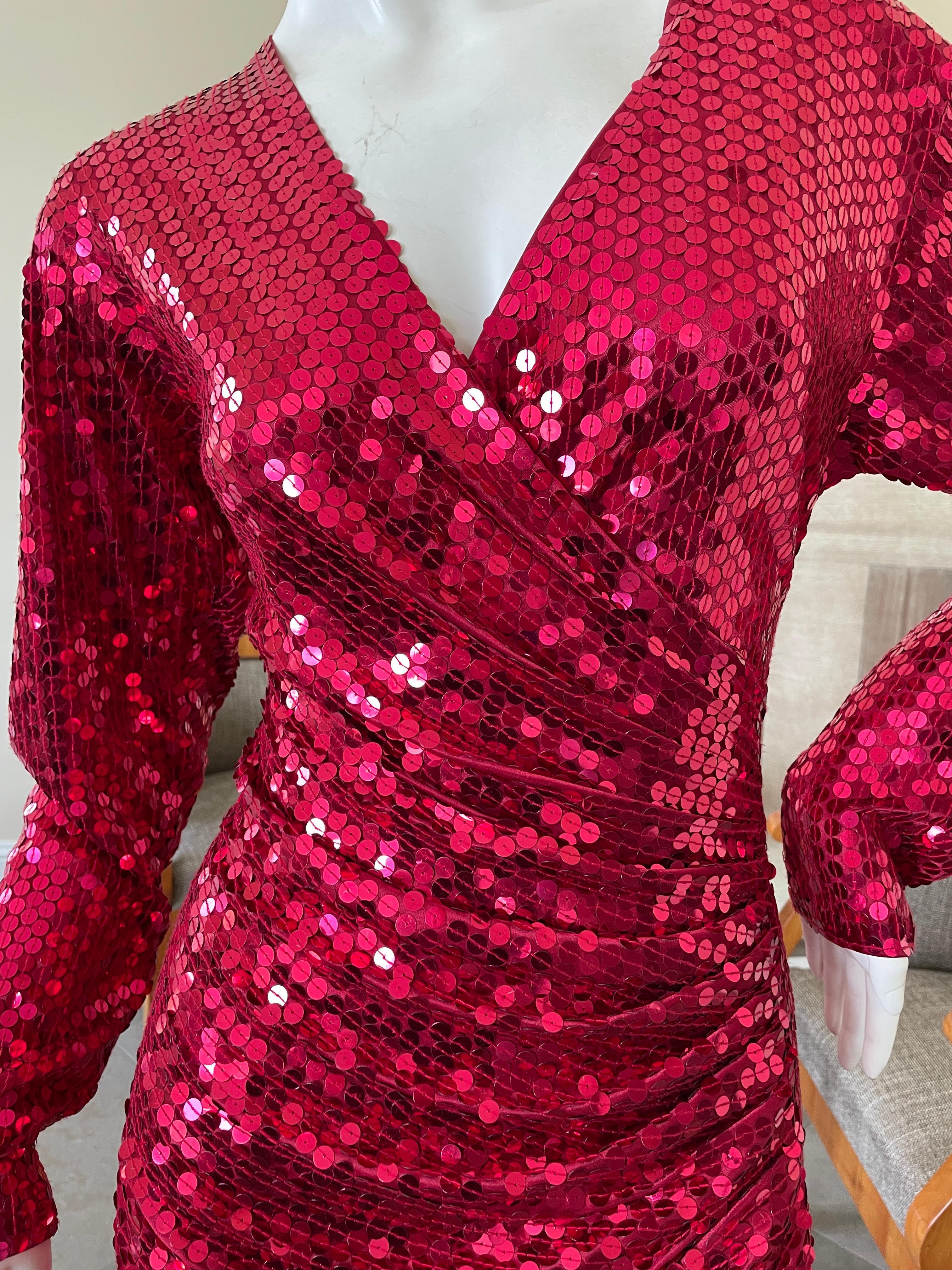 Oleg Cassini 1970's Red Sequin Disco Era Dress  In Excellent Condition For Sale In Cloverdale, CA