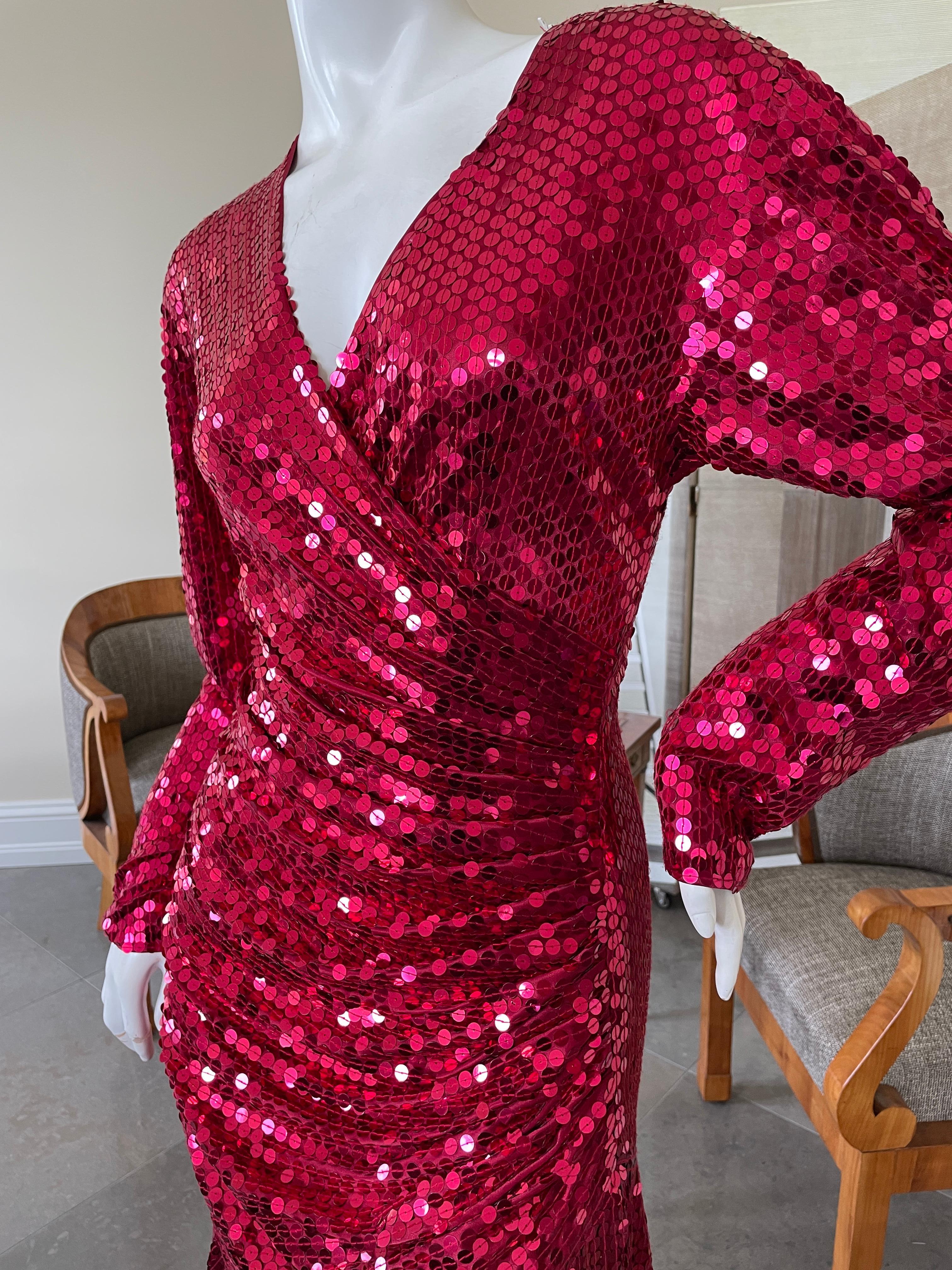 Oleg Cassini 1970's Red Sequin Disco Era Dress  For Sale 2