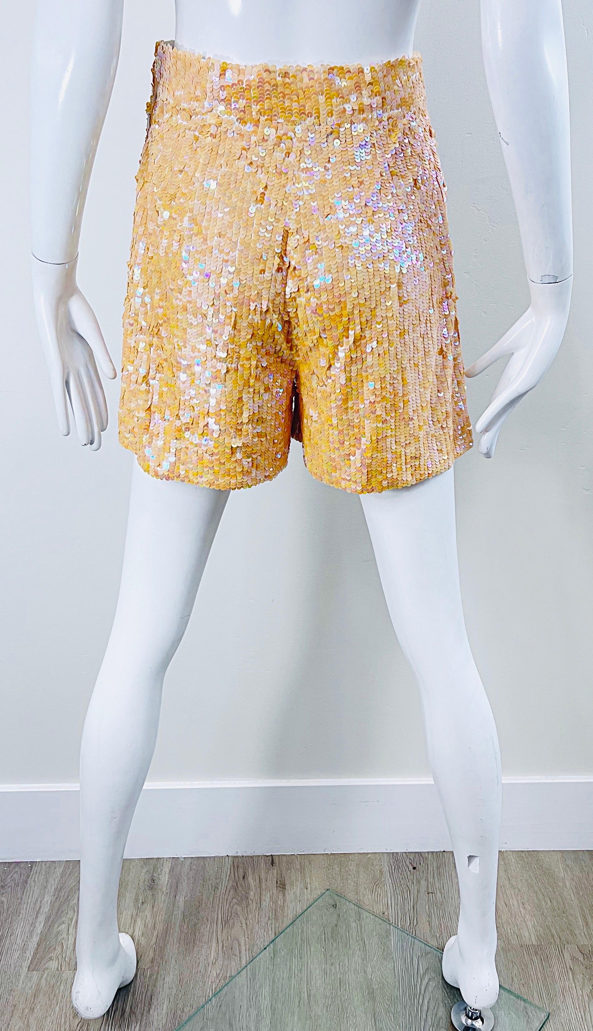 Oleg Cassini 1980s Shorts Salmon Pink Fully Sequined Vintage 80s High Waisted For Sale 6