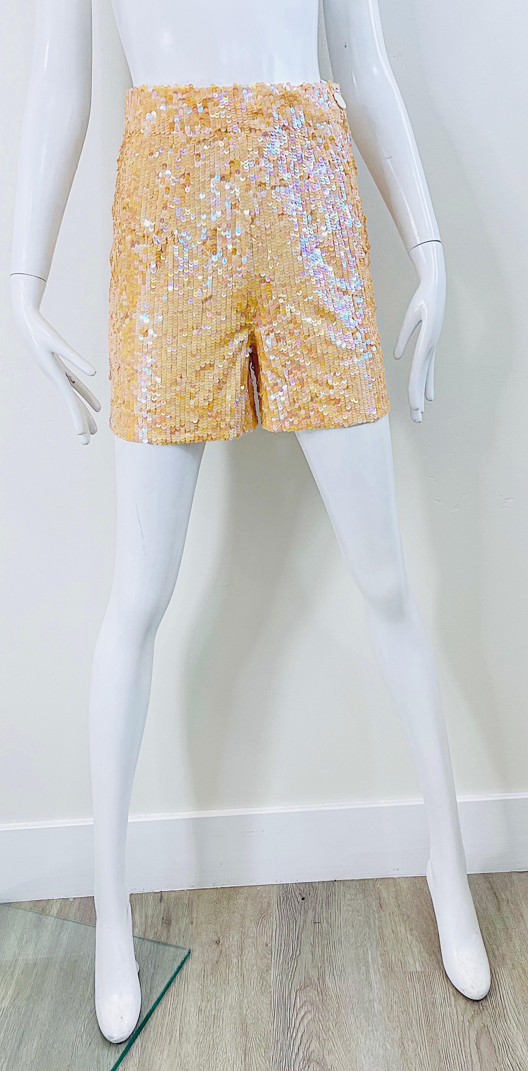 Oleg Cassini 1980s Shorts Salmon Pink Fully Sequined Vintage 80s High Waisted For Sale 7