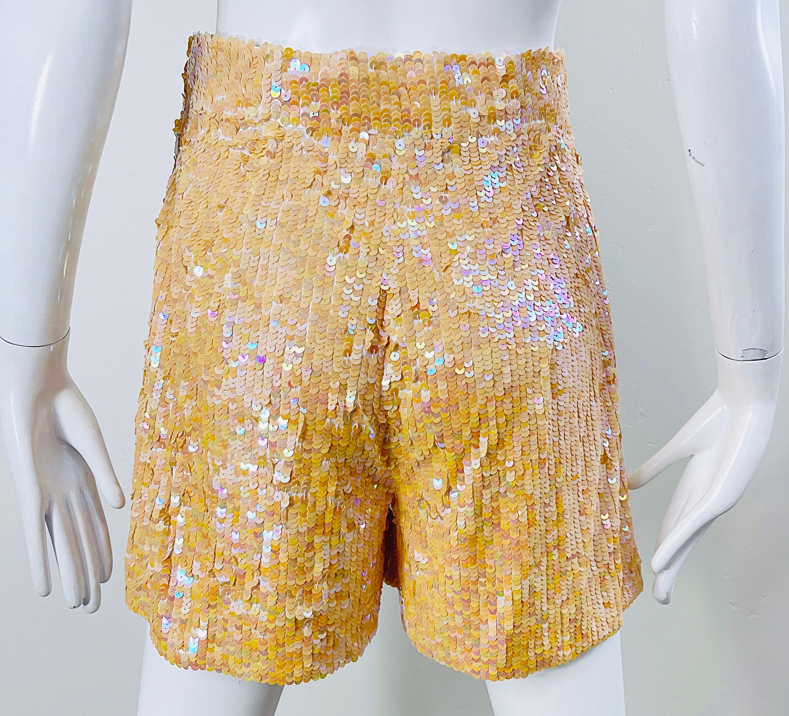 Women's Oleg Cassini 1980s Shorts Salmon Pink Fully Sequined Vintage 80s High Waisted For Sale