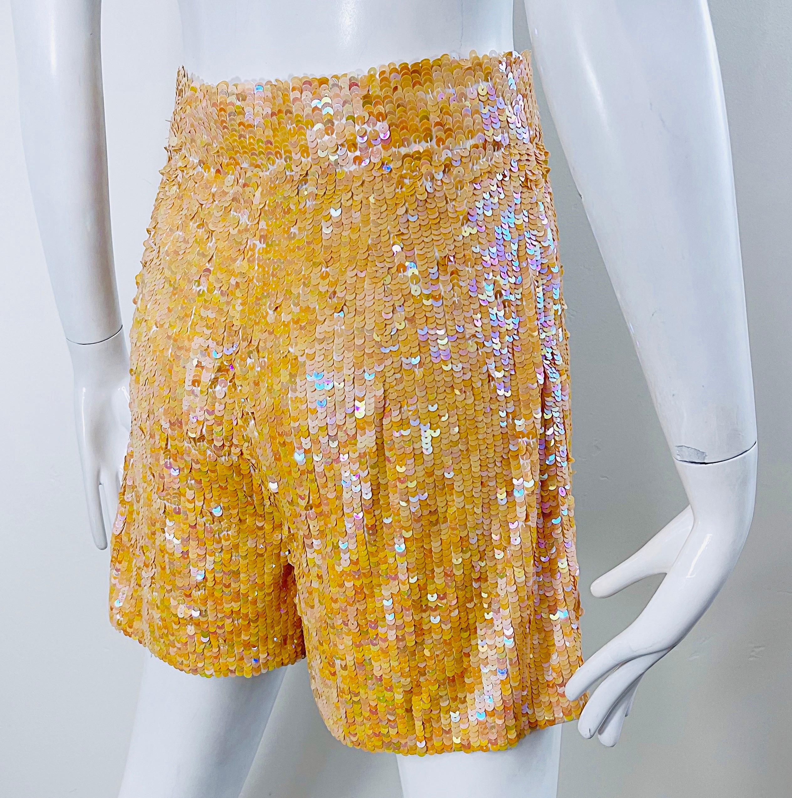 Oleg Cassini 1980s Shorts Salmon Pink Fully Sequined Vintage 80s High Waisted For Sale 1