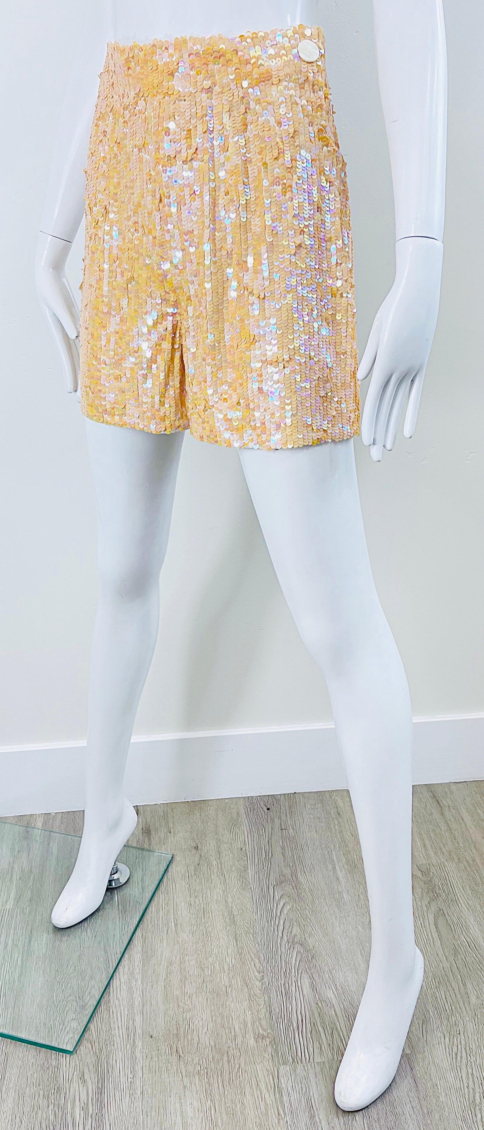 Oleg Cassini 1980s Shorts Salmon Pink Fully Sequined Vintage 80s High Waisted For Sale 2