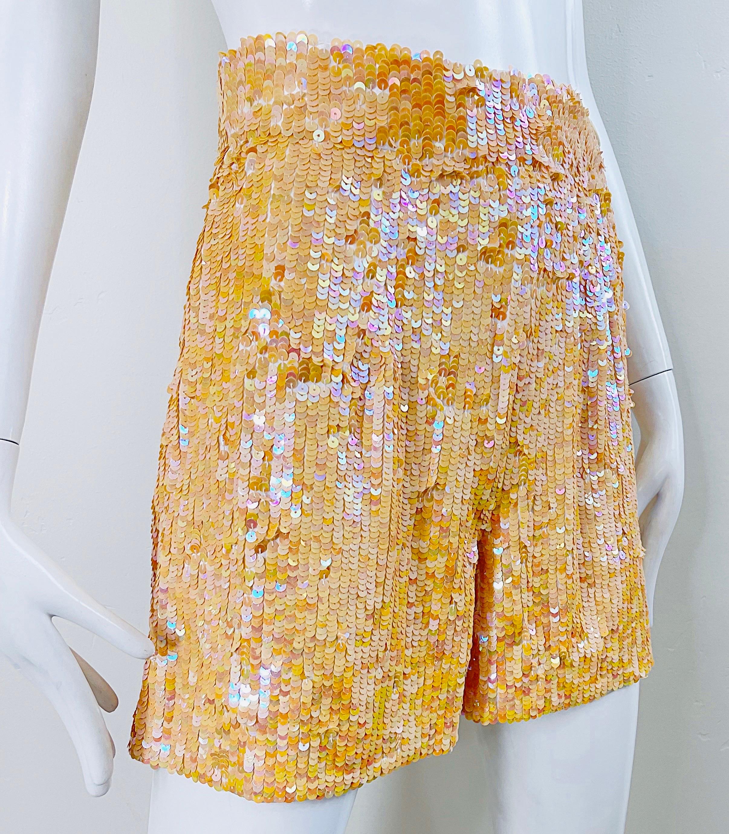 Oleg Cassini 1980s Shorts Salmon Pink Fully Sequined Vintage 80s High Waisted For Sale 3