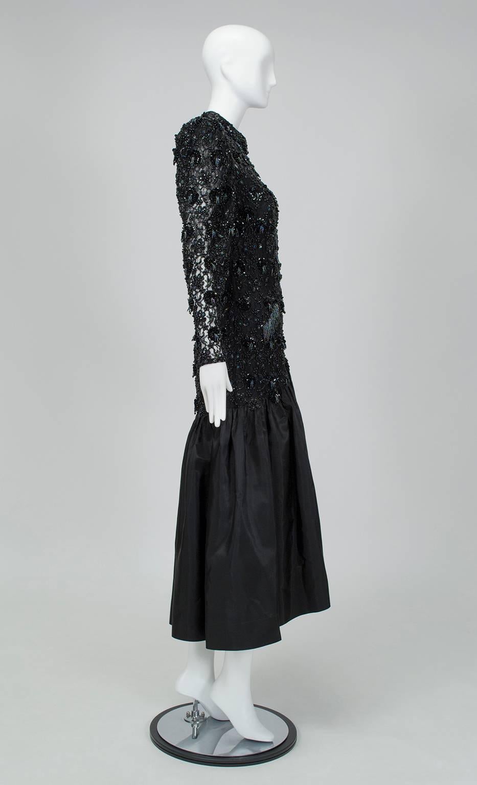 Oleg Cassini Glam Black Beaded Illusion Power Gown with Trumpet Skirt ...