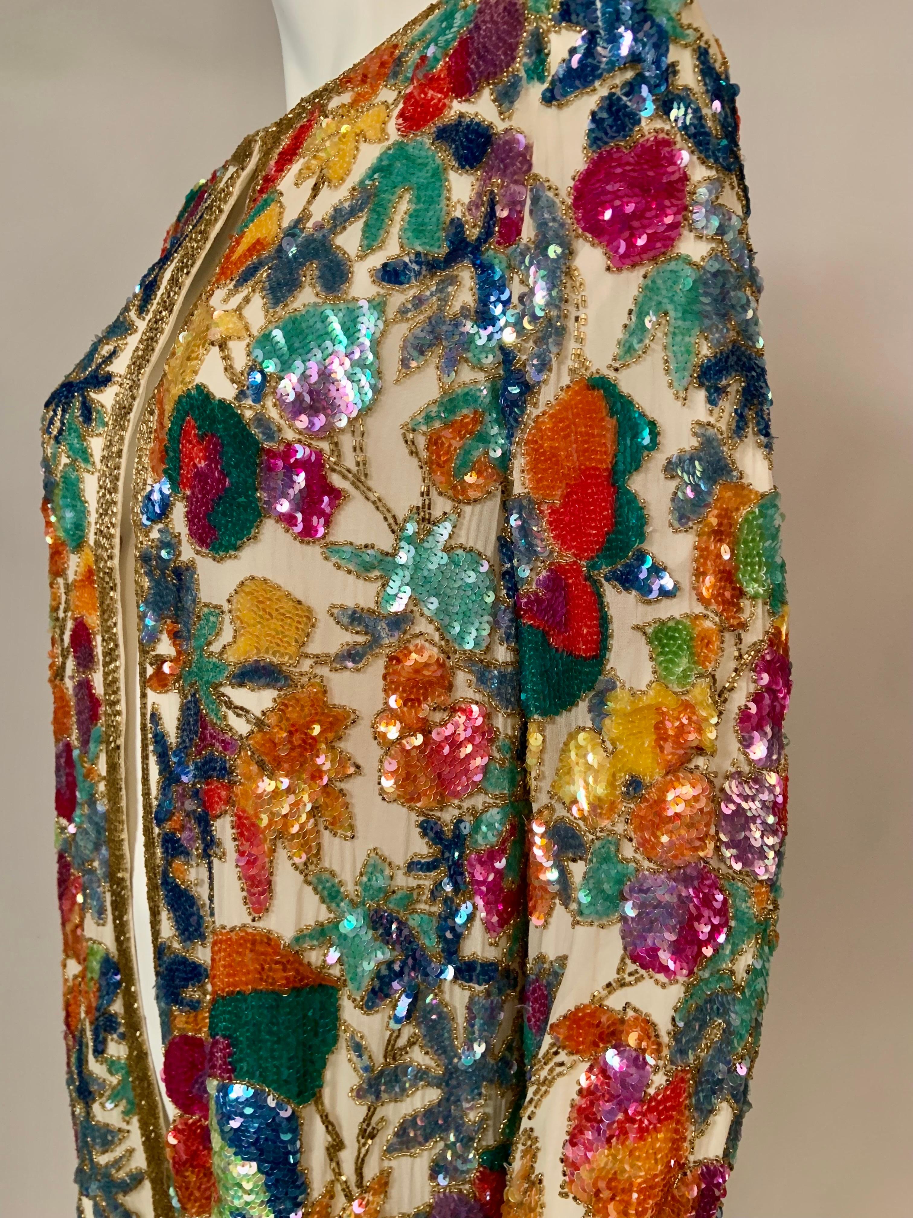 Chaqueta de cuentas Oleg Cassini con estampado floral multicolor en Excelente estado para la venta en New Hope, PA