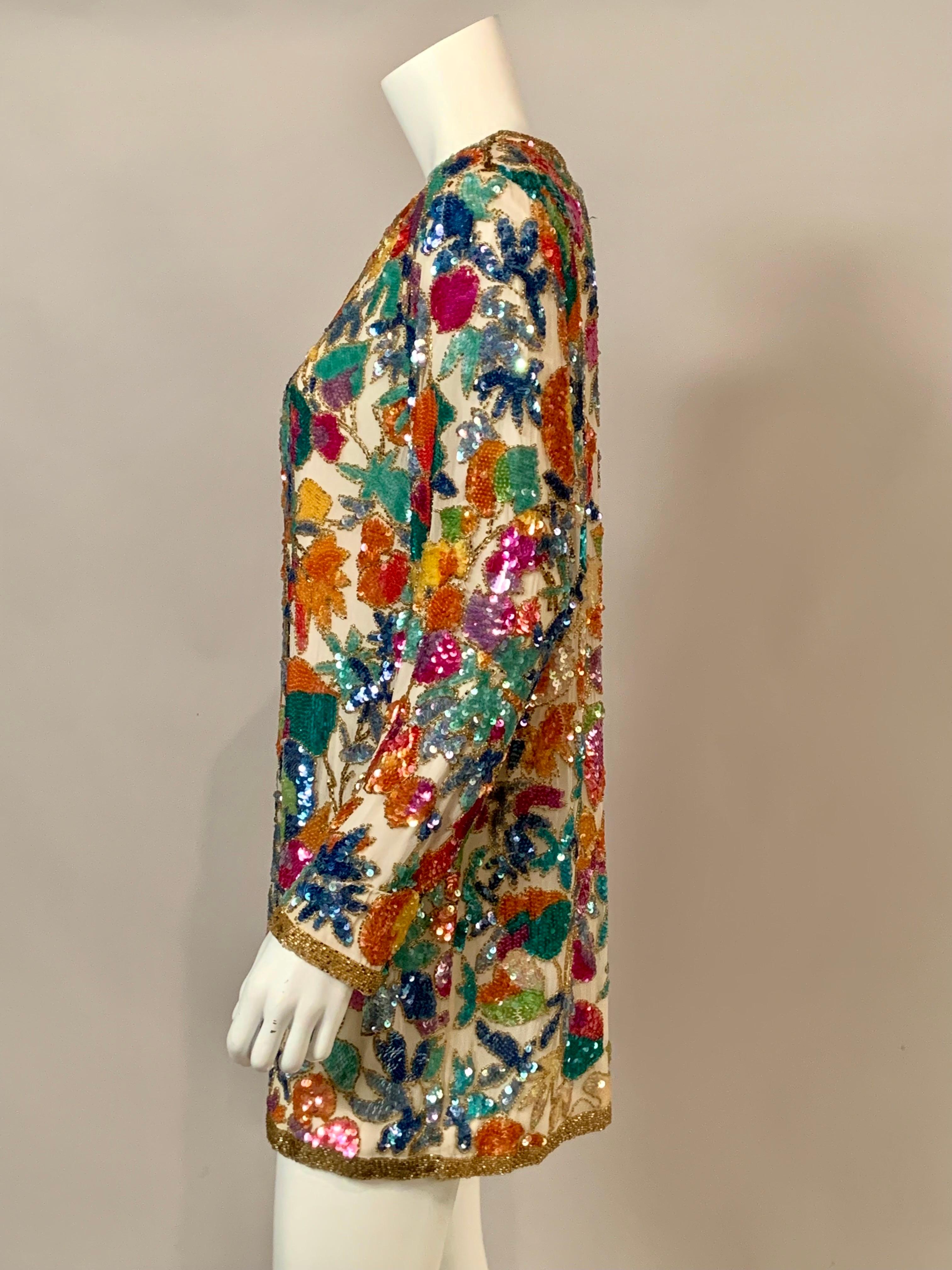 Women's Oleg Cassini Beaded Jacket with a Multi Color Floral Pattern For Sale