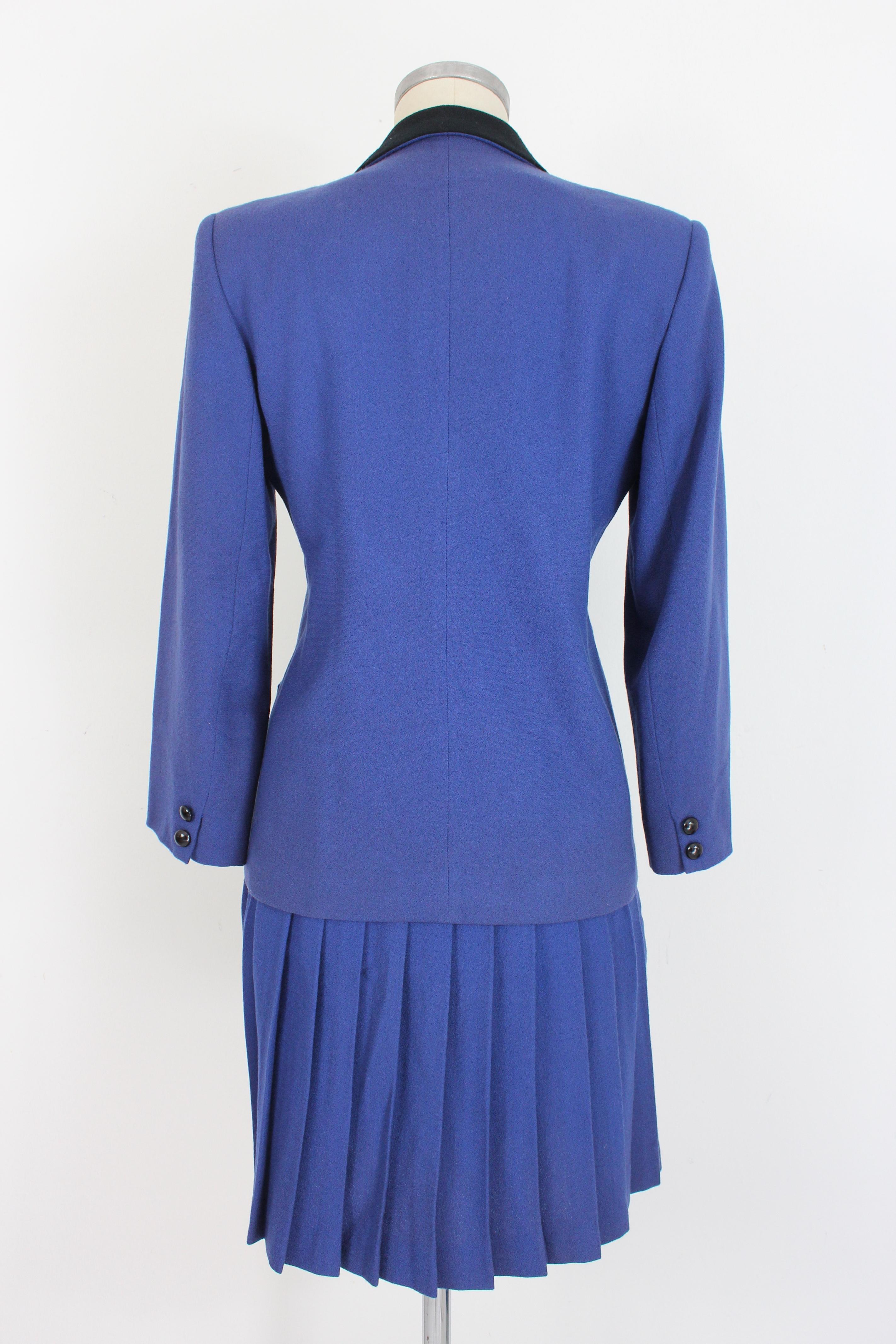 Purple Oleg Cassini Blue Black Wool Pleated Evening Suit Skirt