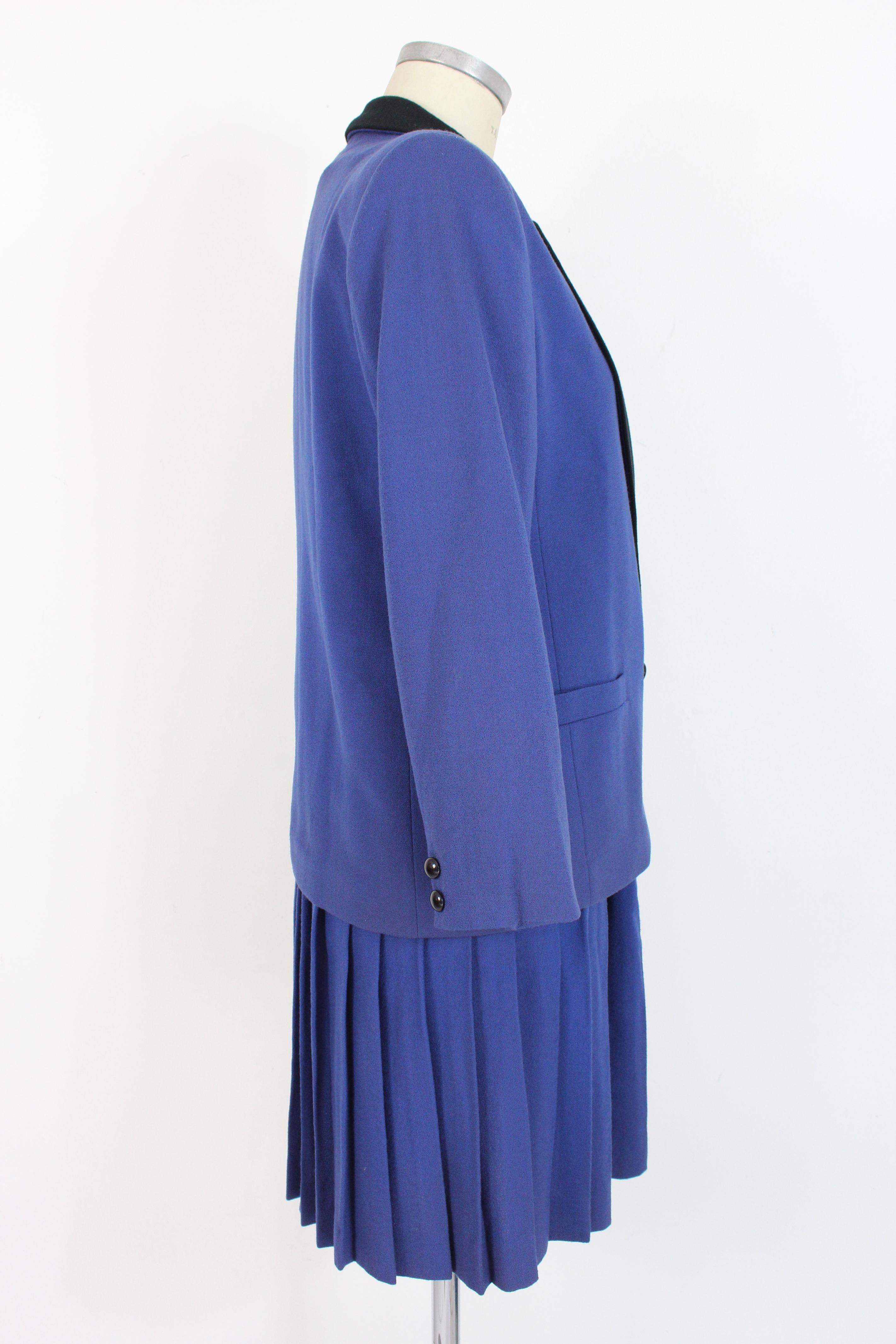 Oleg Cassini Blue Black Wool Pleated Evening Suit Skirt In Good Condition In Brindisi, Bt