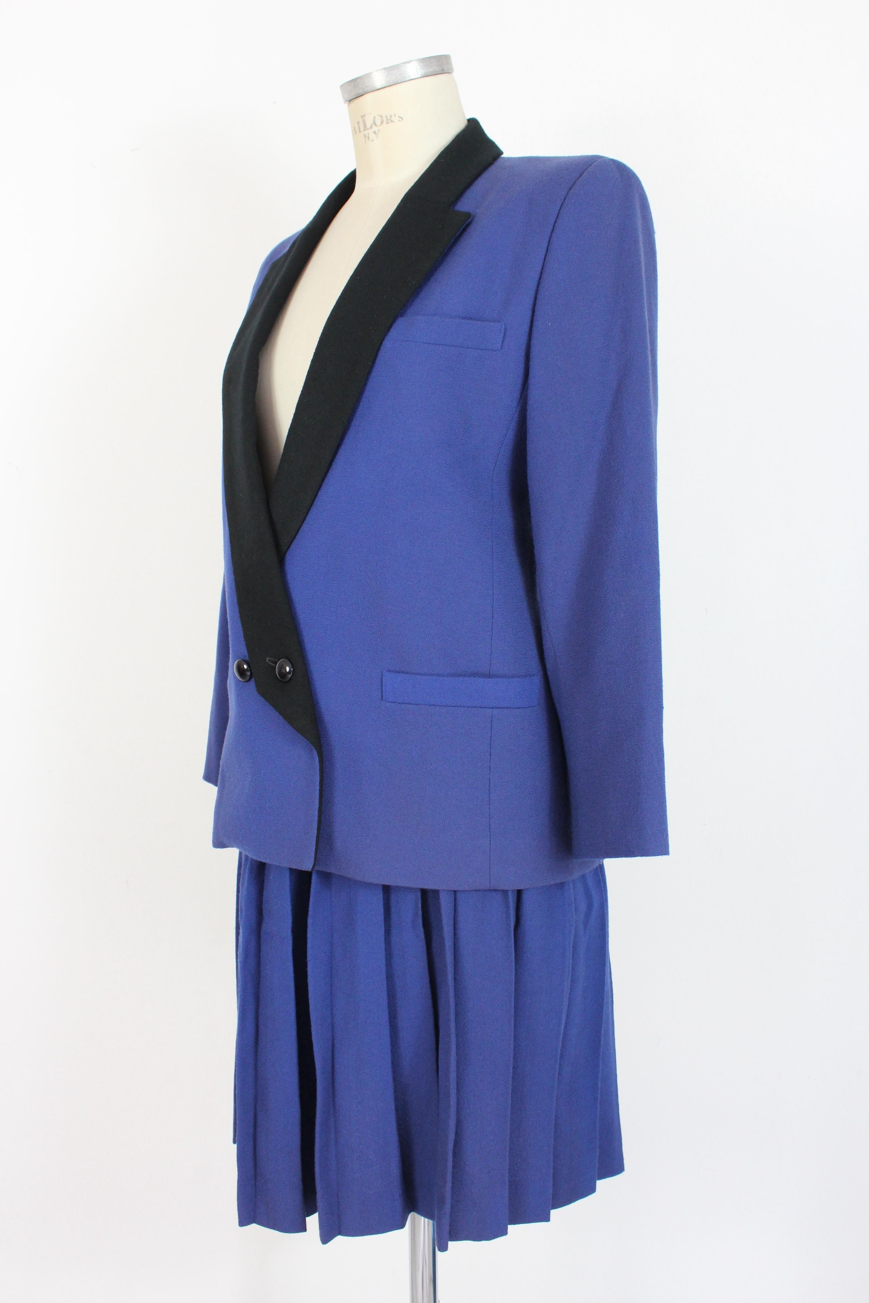 Women's Oleg Cassini Blue Black Wool Pleated Evening Suit Skirt