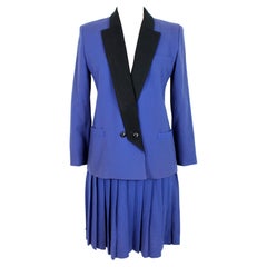 Vintage Oleg Cassini Blue Black Wool Pleated Evening Suit Skirt