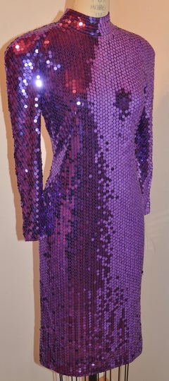 Oleg Cassini Deep-Violet Body-Hugging Sequined Dress