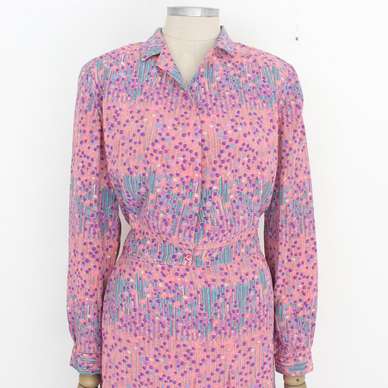Purple Oleg Cassini Pink Silk Floral Long Cocktail Dress 1980s