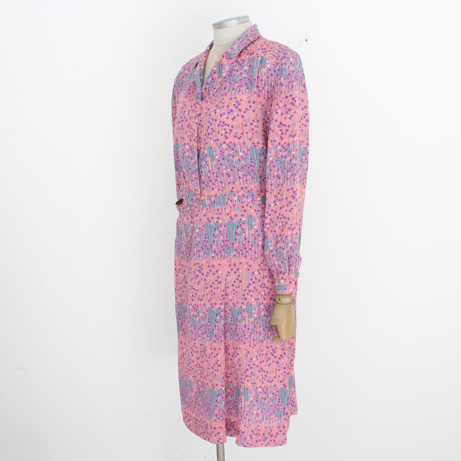 Oleg Cassini Pink Silk Floral Long Cocktail Dress 1980s 2