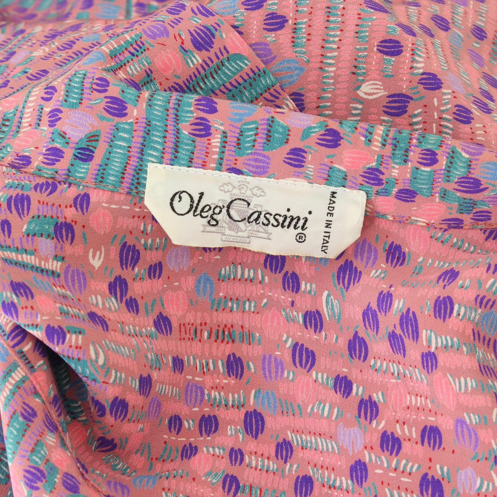 Oleg Cassini Pink Silk Floral Long Cocktail Dress 1980s 3
