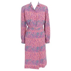 Oleg Cassini Pink Silk Floral Long Cocktail Dress 1980s