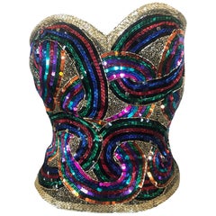 Oleg Cassini Seventies Disco Era Beaded & Sequined Corset Bustier