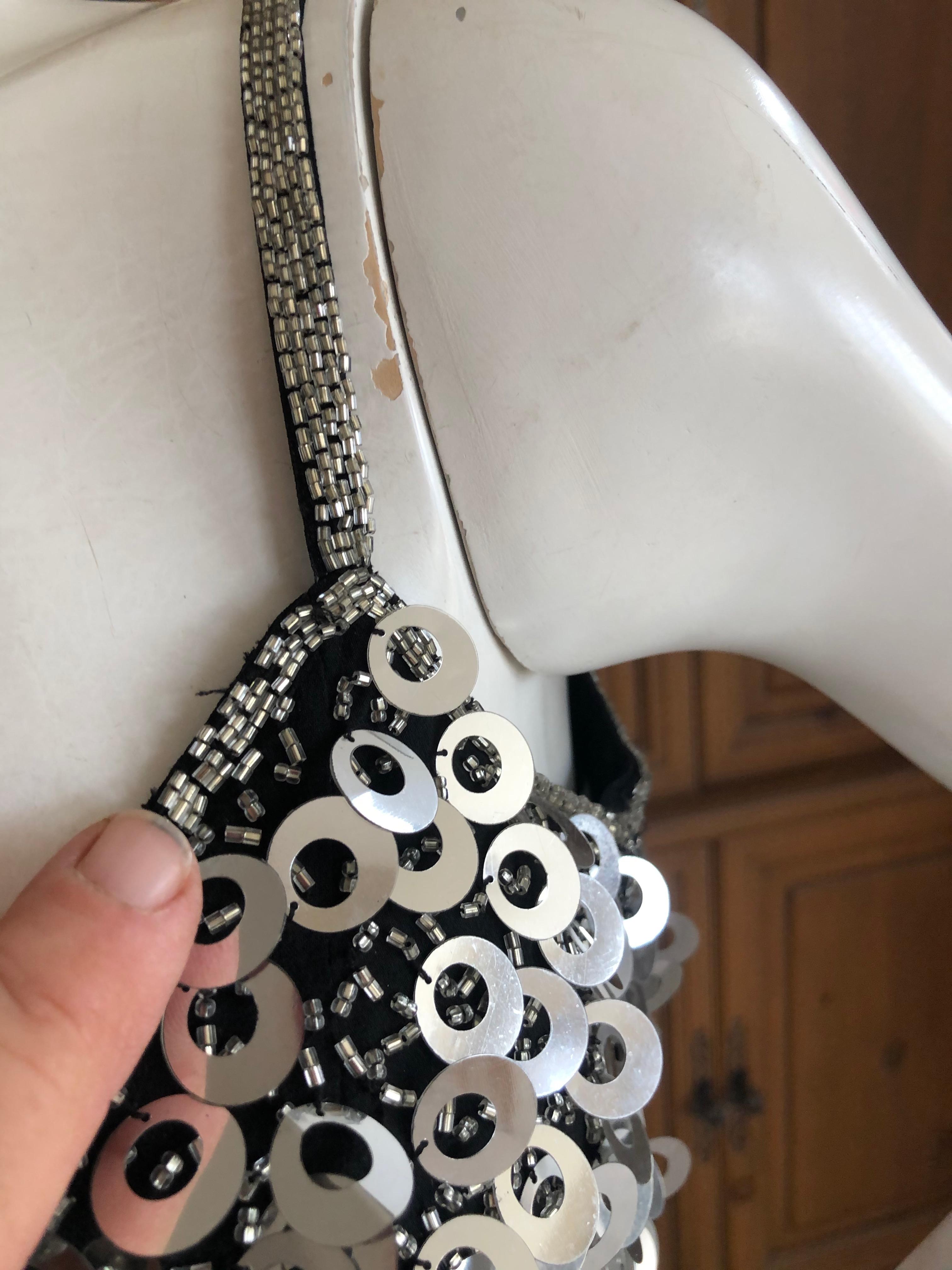 Oleg Cassini Silver Seventies Disco Era Beaded Mini Dress 5