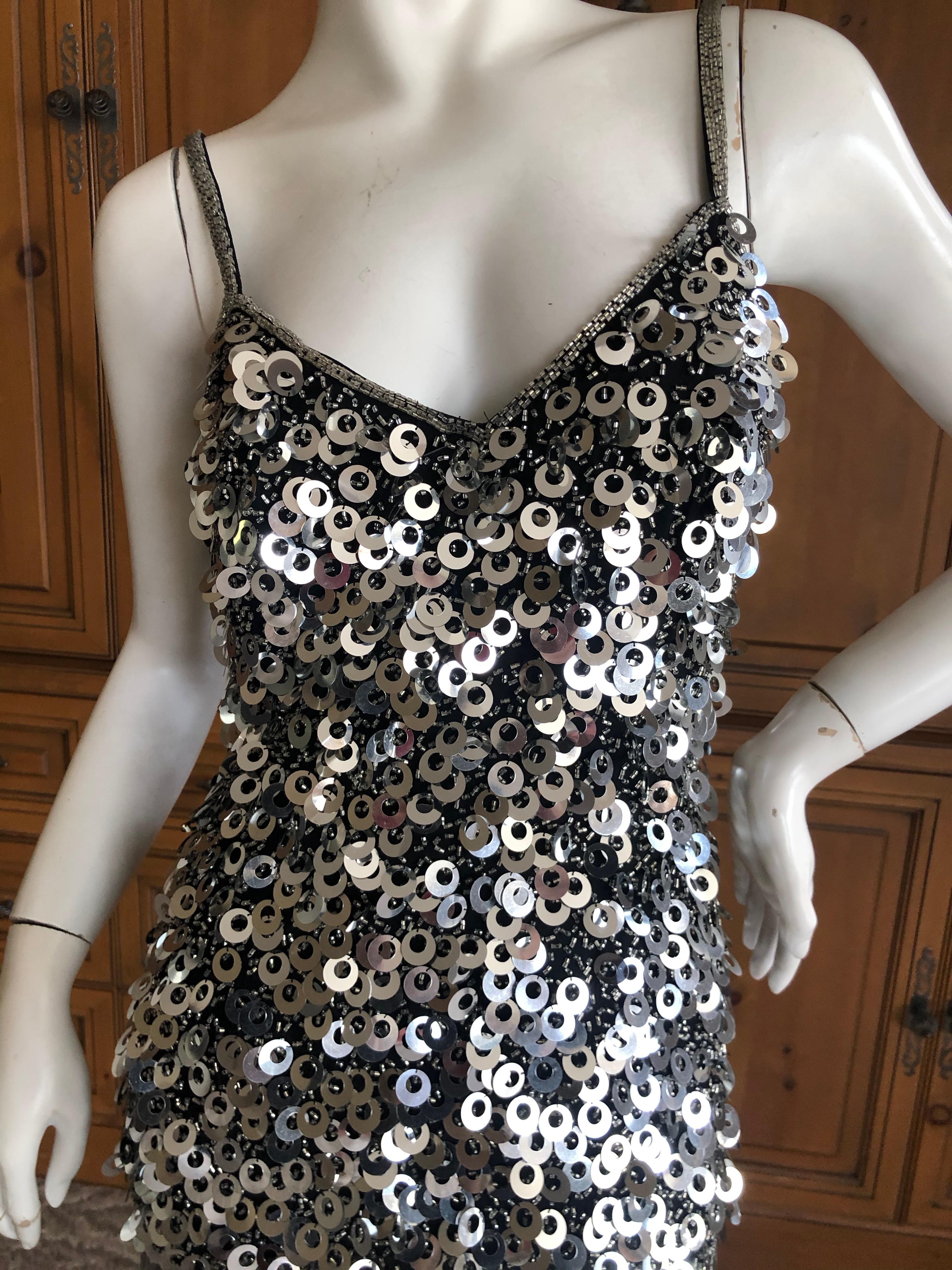 Oleg Cassini Silver Seventies Disco Era Beaded Mini Dress In Good Condition In Cloverdale, CA